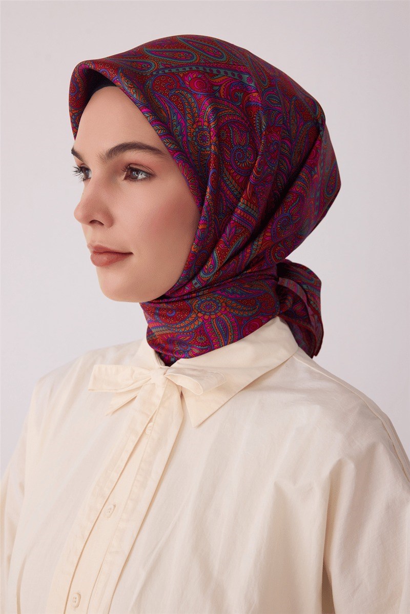 Belli 4404 Anadolu Kilim Etnik %100 Twill İpek Eşarp - Kırmızı Eşarp BELLI 