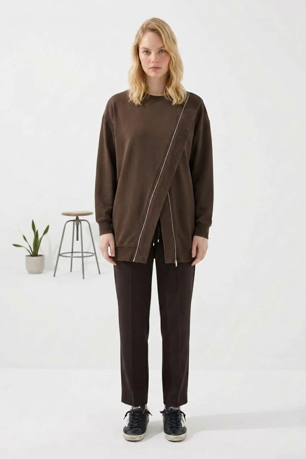 Fermuar Detaylı Tunik 10771 Browni Tunik PUANE 