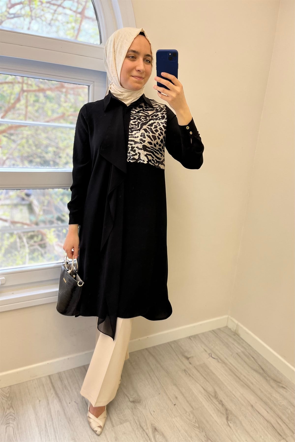 FAMELİN Famelin 50030 Payet Baskılı Tunik - Siyah