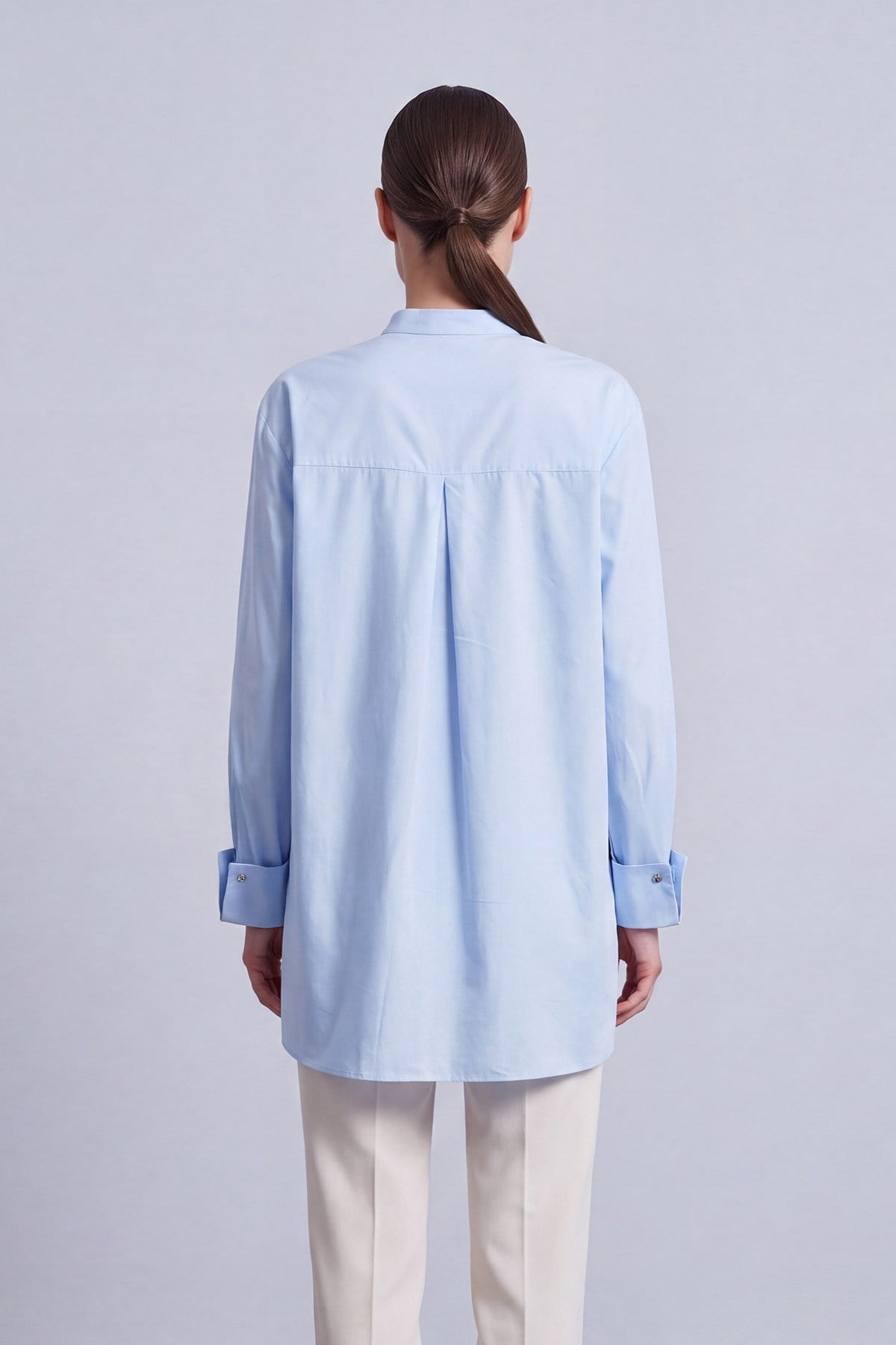 Hakim Yaka Poplin Tunik 10791 Mavi Tunik PUANE 