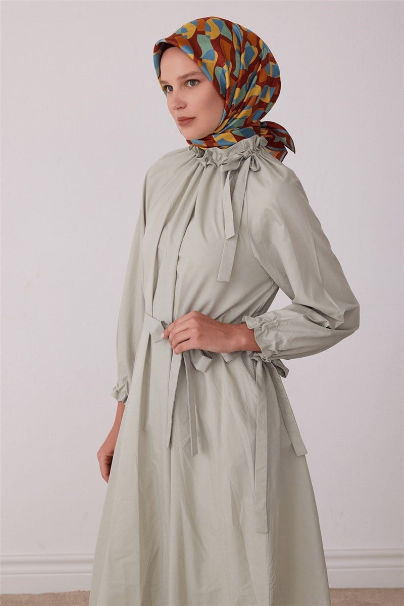 Belli 4420 Pusula Çizgileri Geometrik %100 Twill İpek Eşarp - Taba Eşarp BELLI 