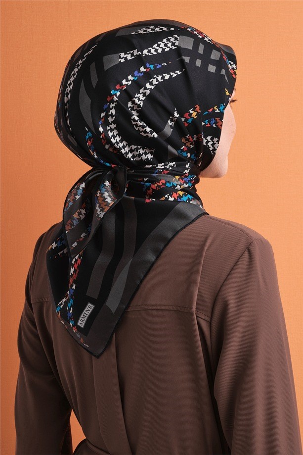 Armine Dj Saf Twill İpek Eşarp 9634D (T) - Siyah Eşarp ARMİNE 