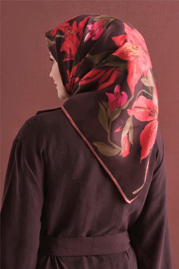 Armine Dj Saf Twill İpek Eşarp 9620D (T) - Acı Kahve Eşarp ARMİNE 