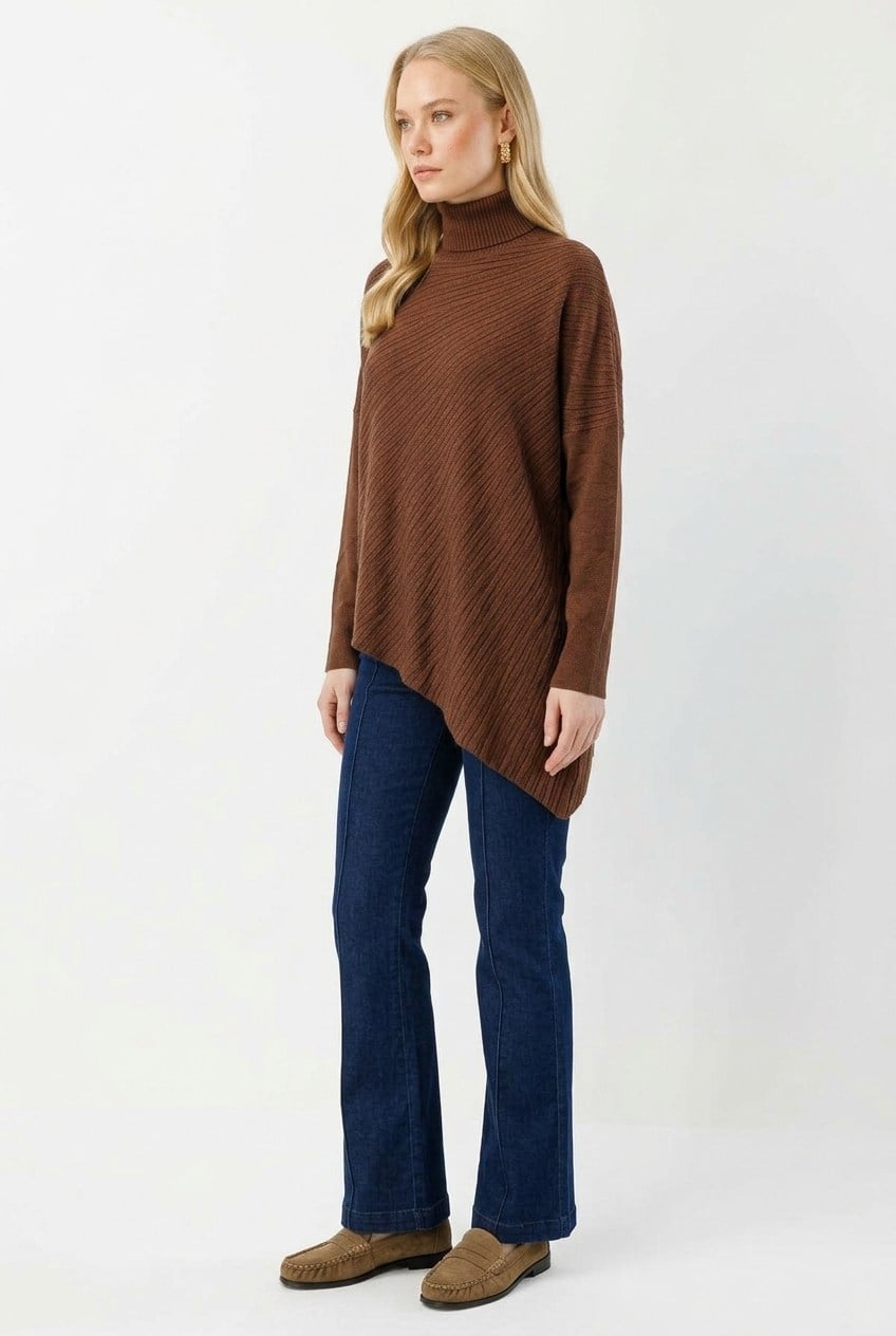 Ghisa Yarasa Kol Balıkçı Yaka Tunik 4193 Kahve Tunik GHİSA 