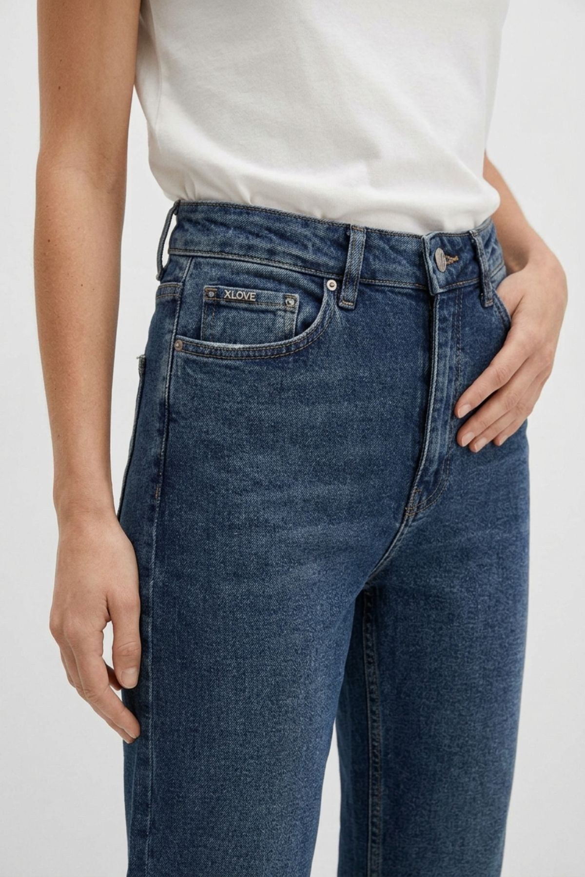 Dikişsiz Paça Mom Fit Kot Pantolon 764 Koyu Mavi Kot Pantolon XLove Jeans 