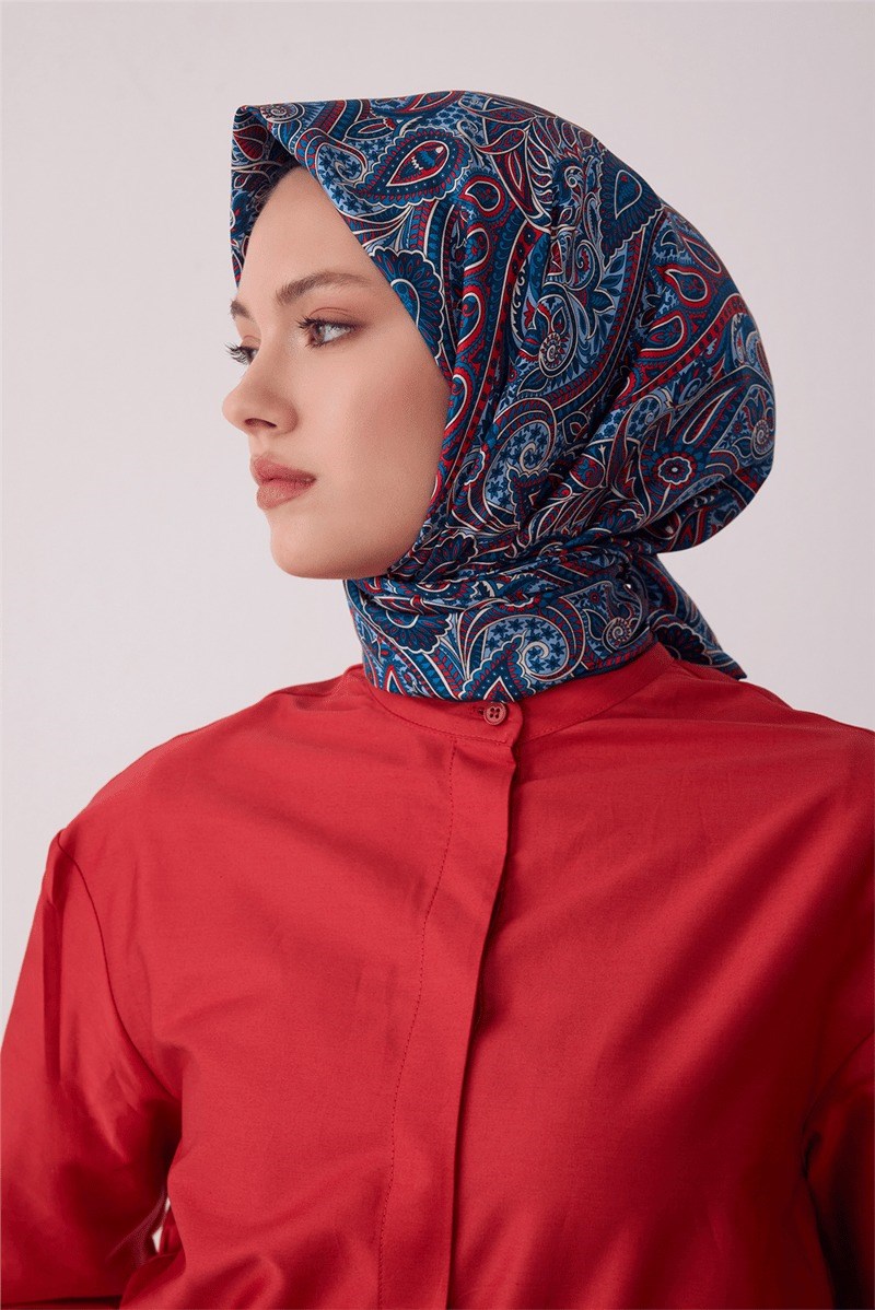 Belli 4404 Anadolu Kilim Etnik %100 Twill İpek Eşarp - Lacivert Eşarp BELLI 