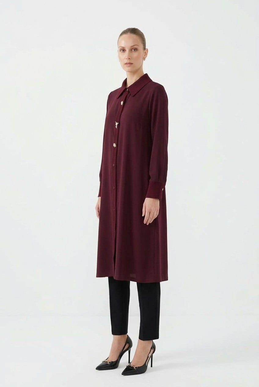 Fuat Gürşen 6930 Yusufçuk Taş Detaylı Tunik Mürdüm Tunik FUAT GÜRŞEN 