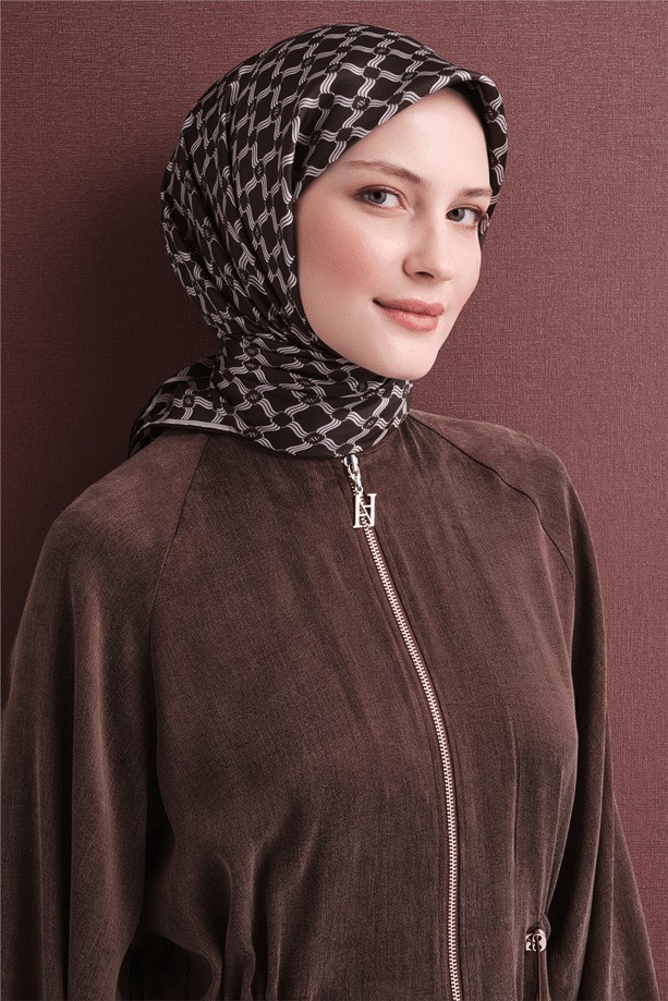 Armine Dj Saf Twill İpek Eşarp 9636D (T) - Kahve Eşarp ARMİNE 