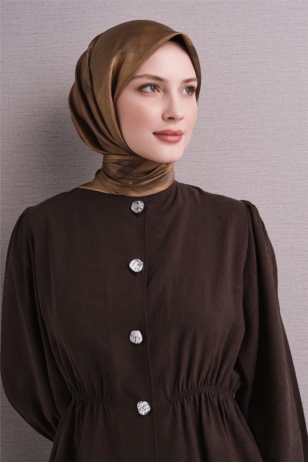 Armine 9618 Büyük Ekose Saf İpek Twill Eşarp Hardal Eşarp ARMİNE 