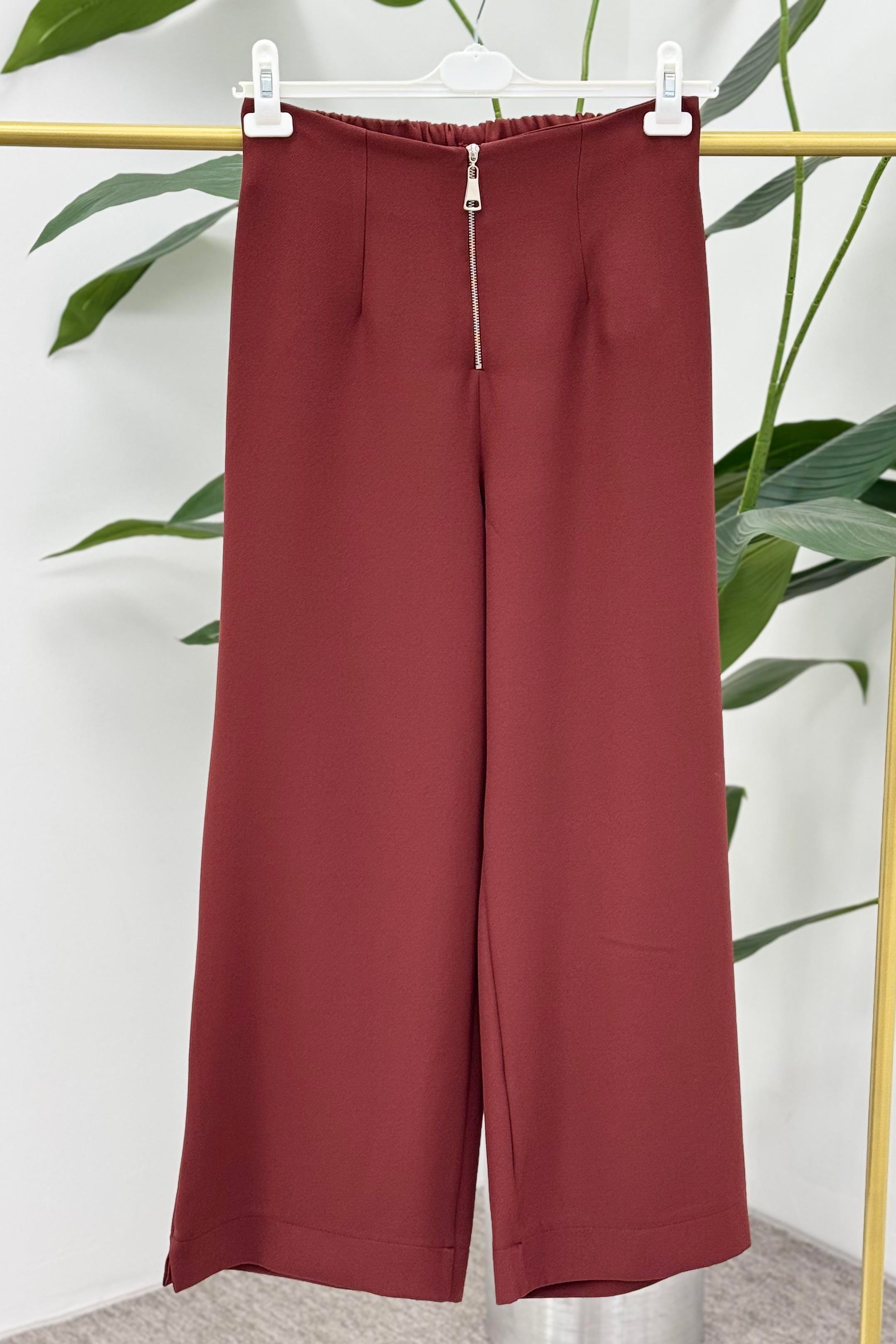 PUANE Fermuar Detaylı Pantolon 18228 - Burgundy Fermuar Detaylı Pantolon 18228 - Bilen Giyim Pantolon 