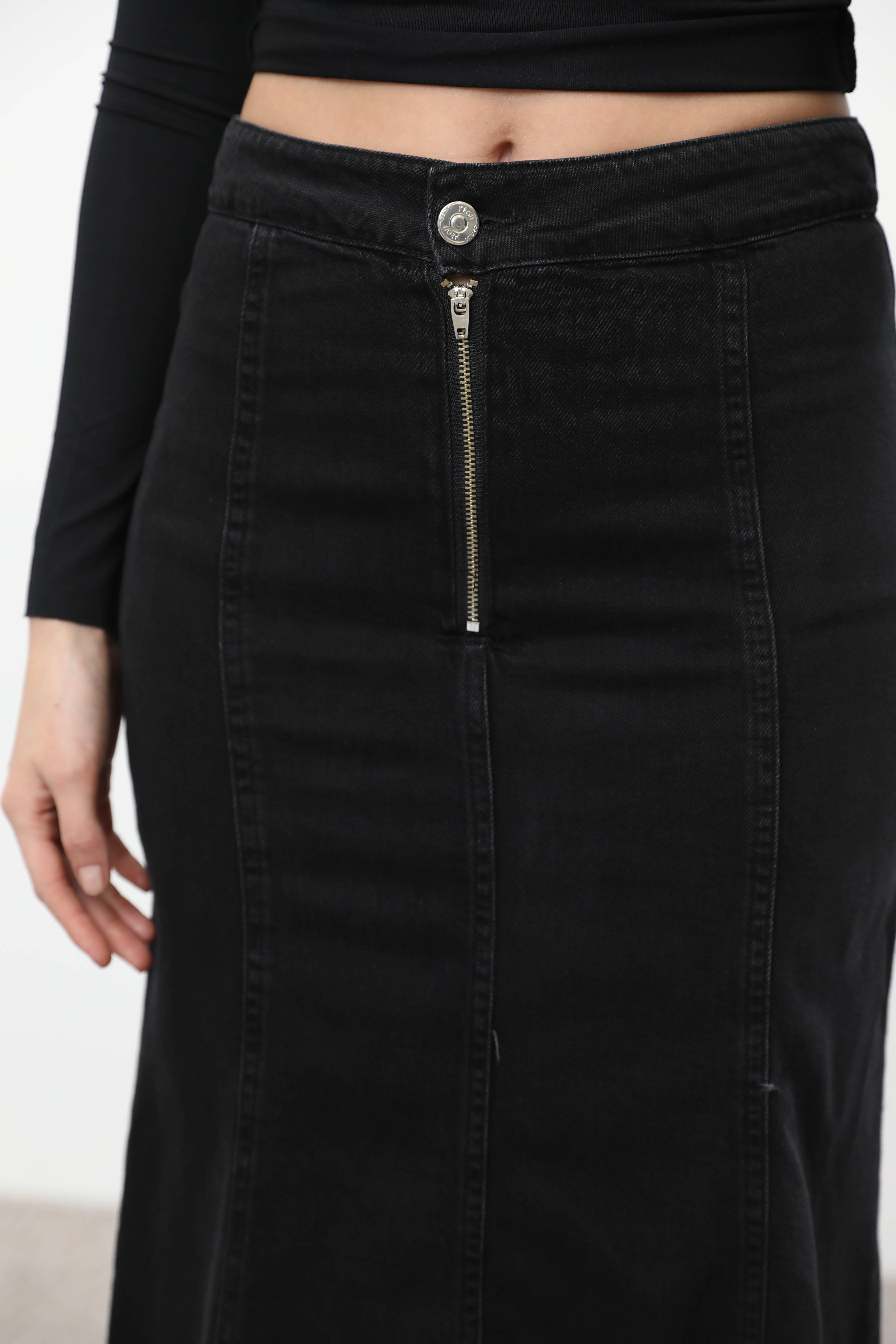 İKOLL Fermuarlı Parçalı Siyah Denim Etek 31777 - Siyah Fermuarlı Parçalı Siyah Denim Etek 31777 - Siyah- Bilen Giyim Etek 