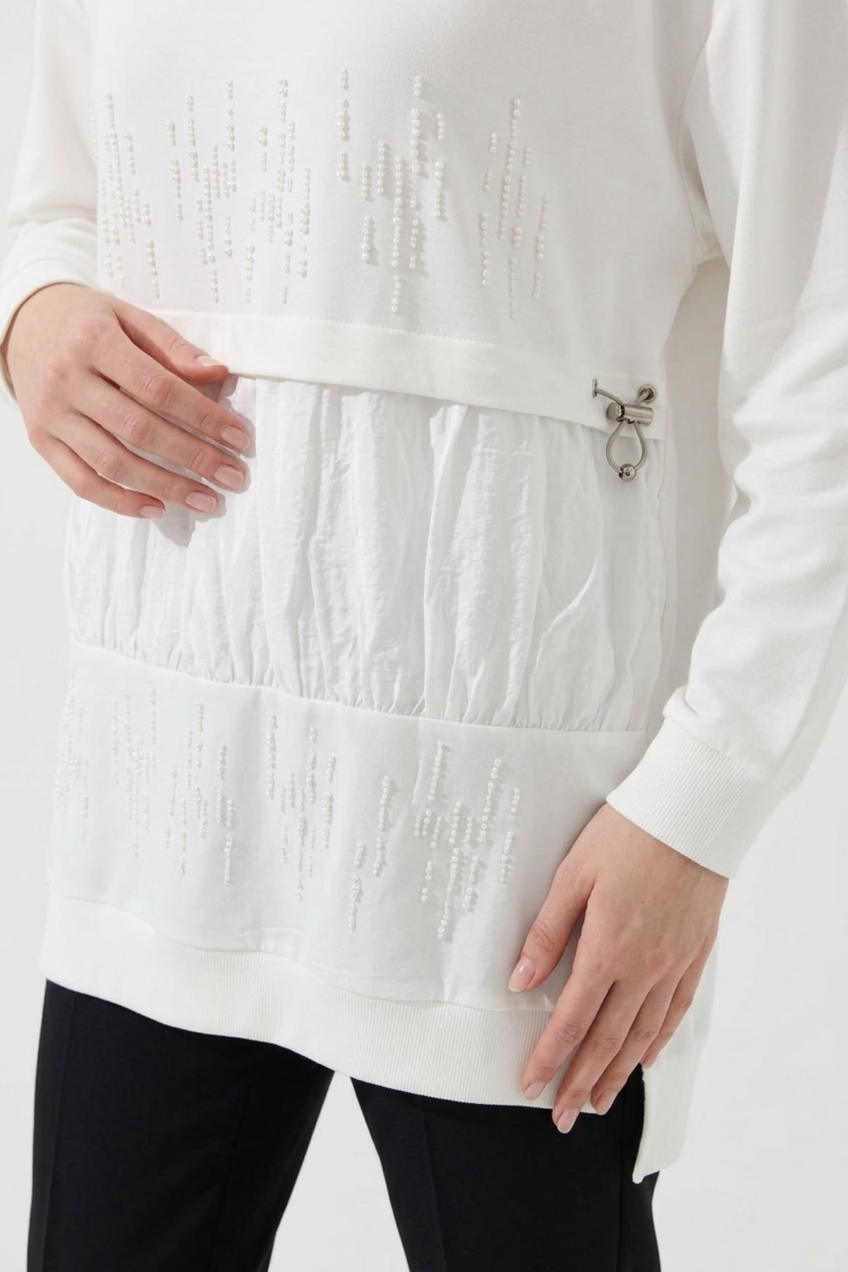 Dik Taş Baskılı Tunik 10825 Ekru Tunik PUANE 