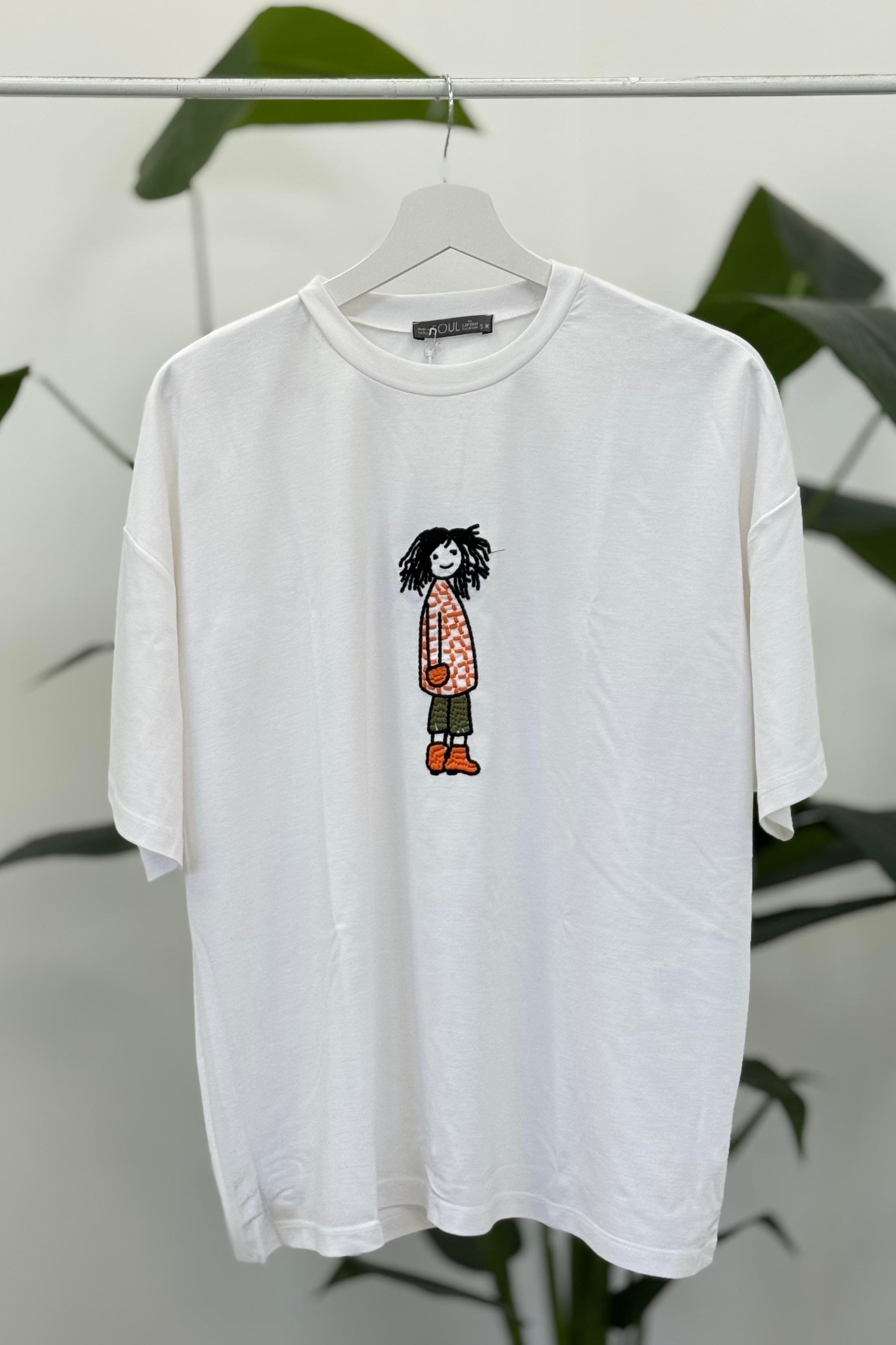PUANE Figür Detaylı T-shirt 32355 - Ekru Figür Detaylı T-shirt 32355 - Bilen Giyim T-shirt 