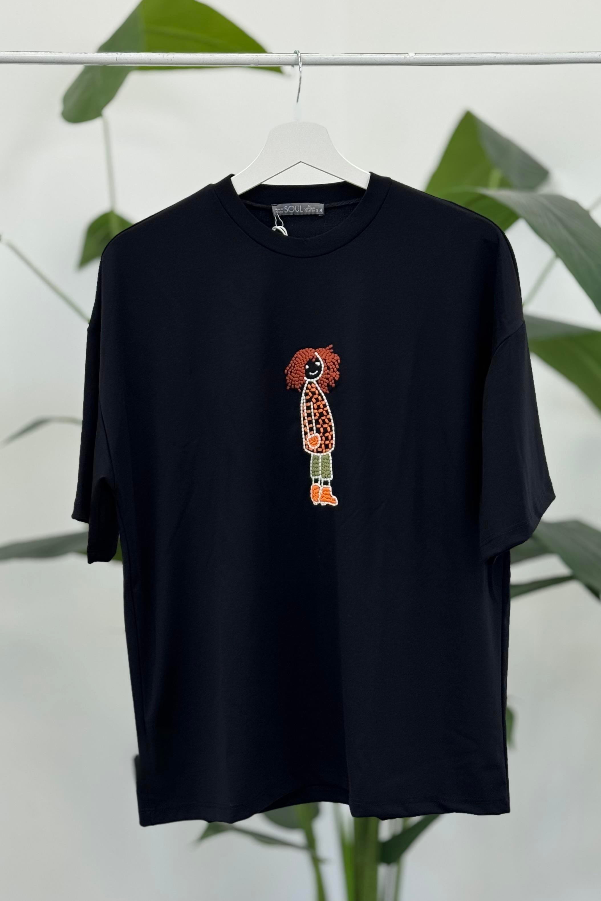 PUANE Figür Detaylı T-shirt 32355 - Siyah Figür Detaylı T-shirt 32355 - Bilen Giyim T-shirt 