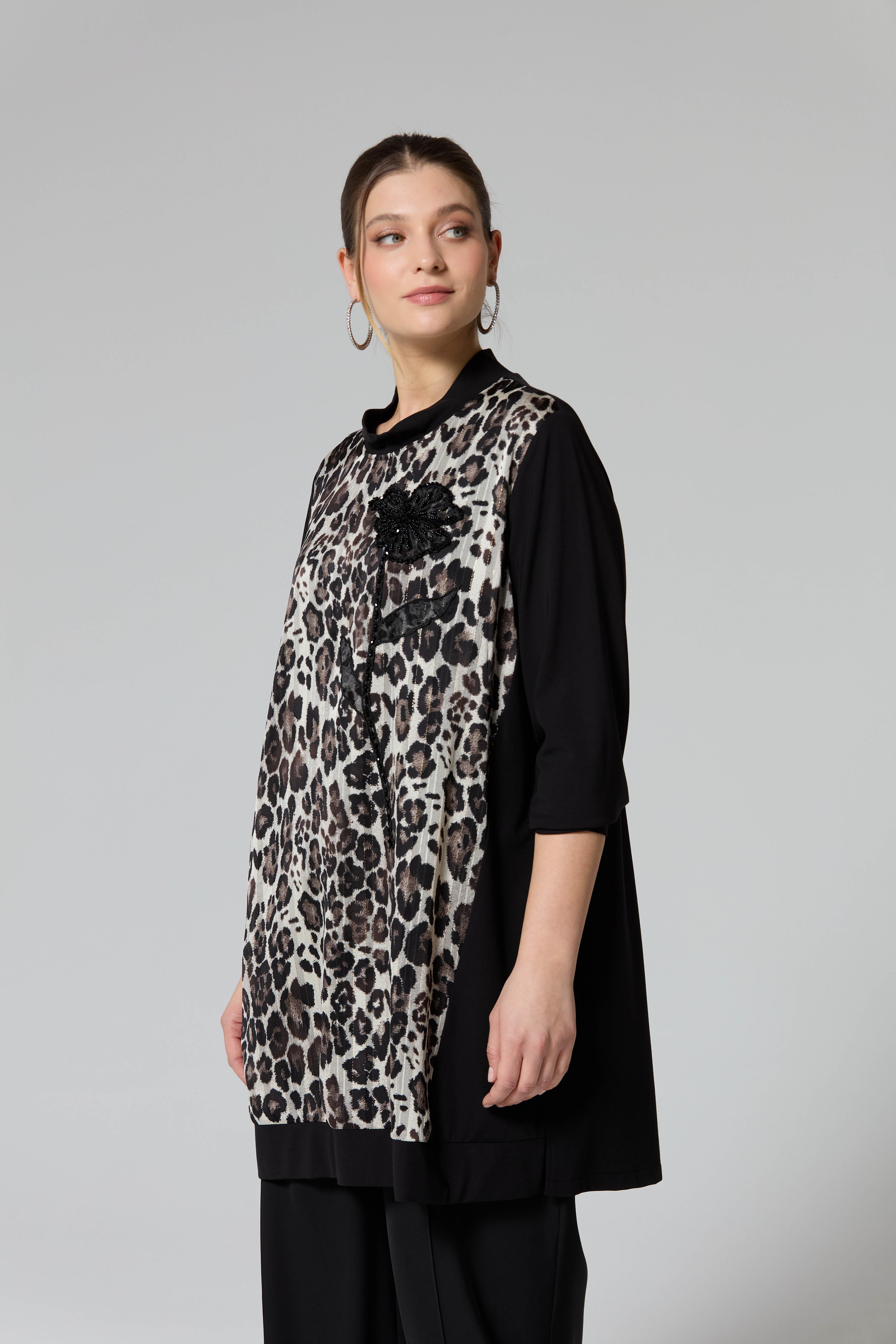FUAT GÜRŞEN Fuat Gürşen 3309 4 Yaprak Yonca İşlemeli Leopar Tunik - Orjinal Fuat Gürşen 3309 4 Yaprak Yonca İşlemeli Leopar Tunik - Bilen Giyim Tunik 