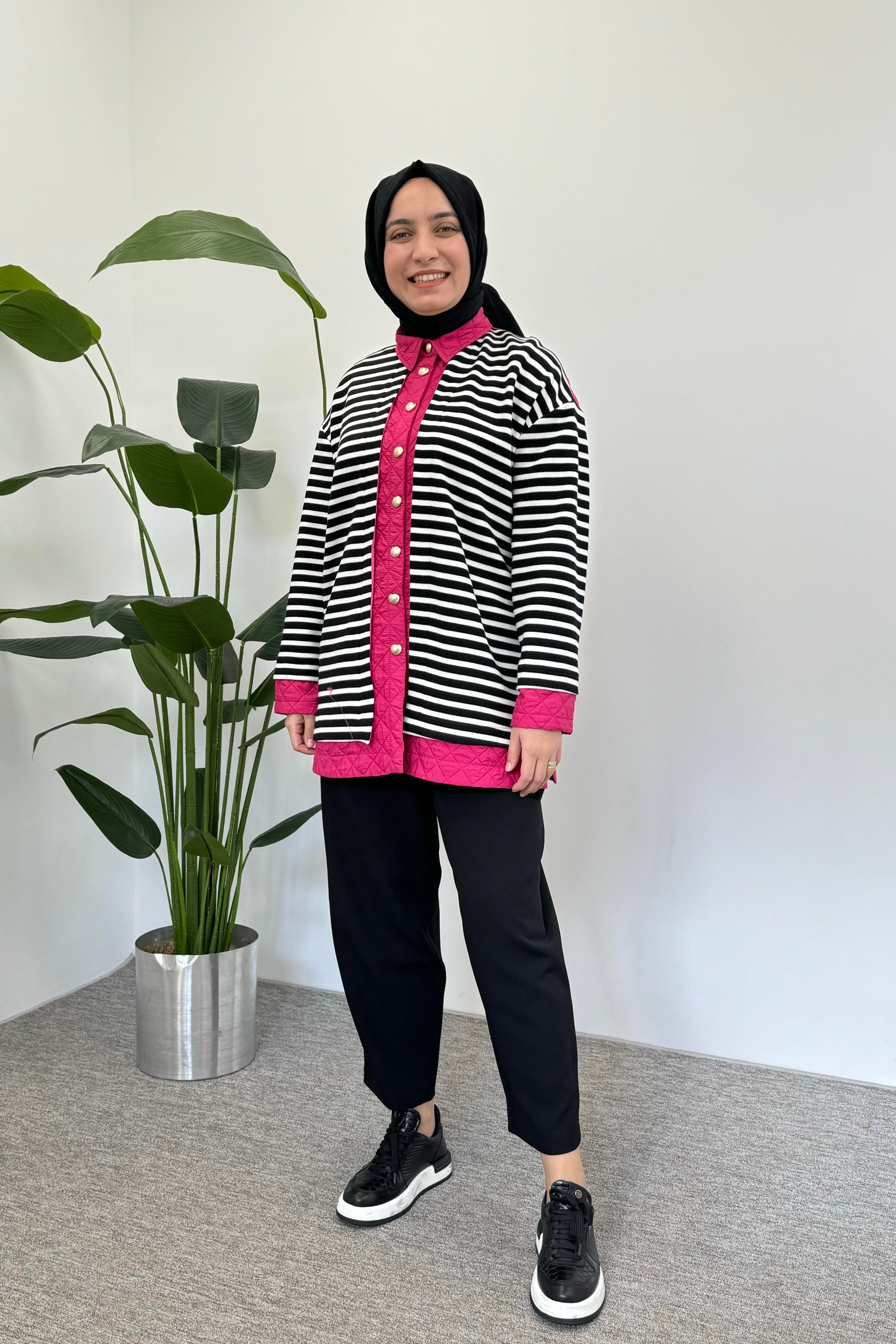 GHİSA Ghisa 3966 Çizgi Detaylı Çıtçıtlı Kap - Pembe  Kap 