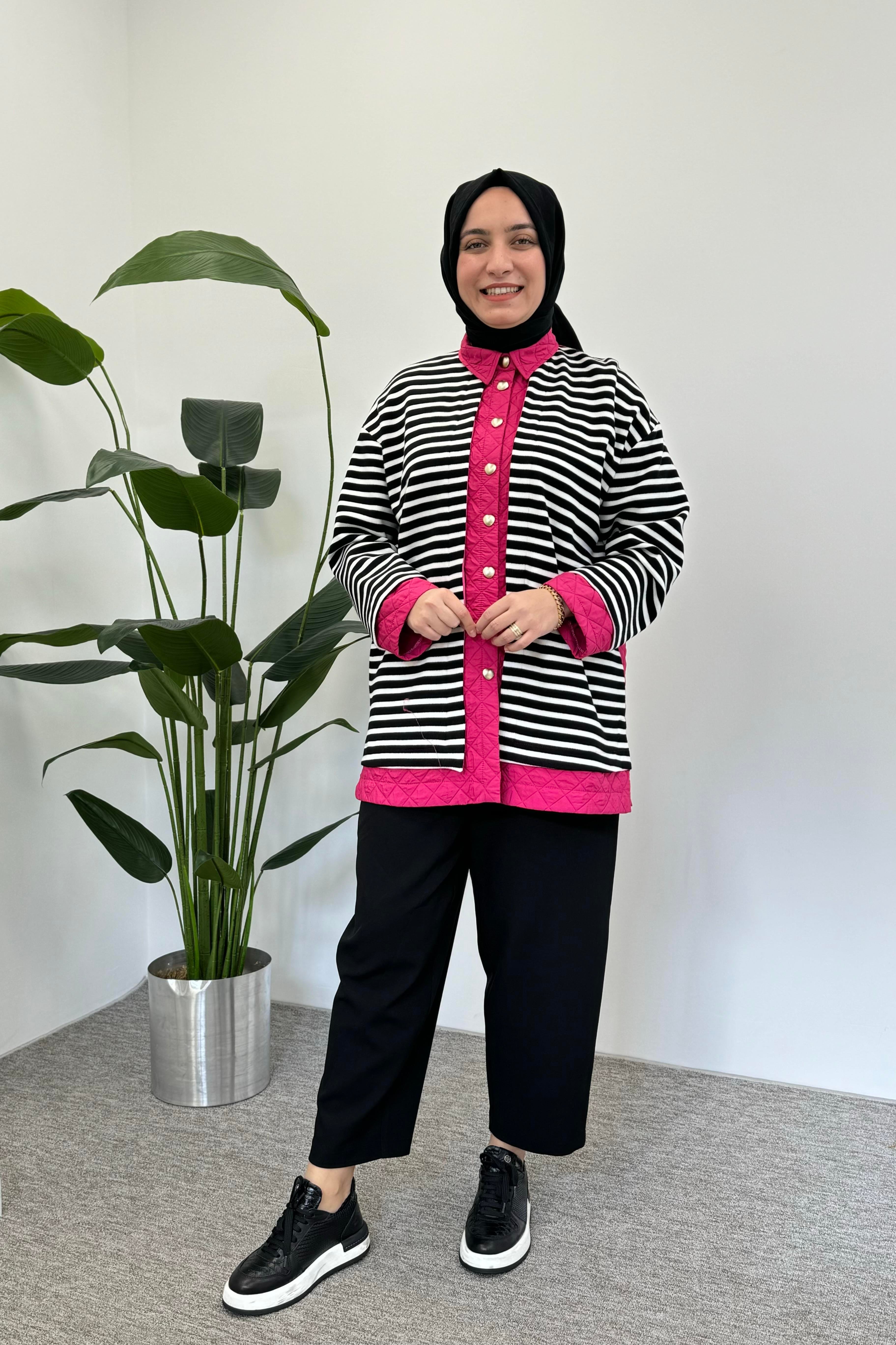 GHİSA Ghisa 3966 Çizgi Detaylı Çıtçıtlı Kap - Pembe  Kap 