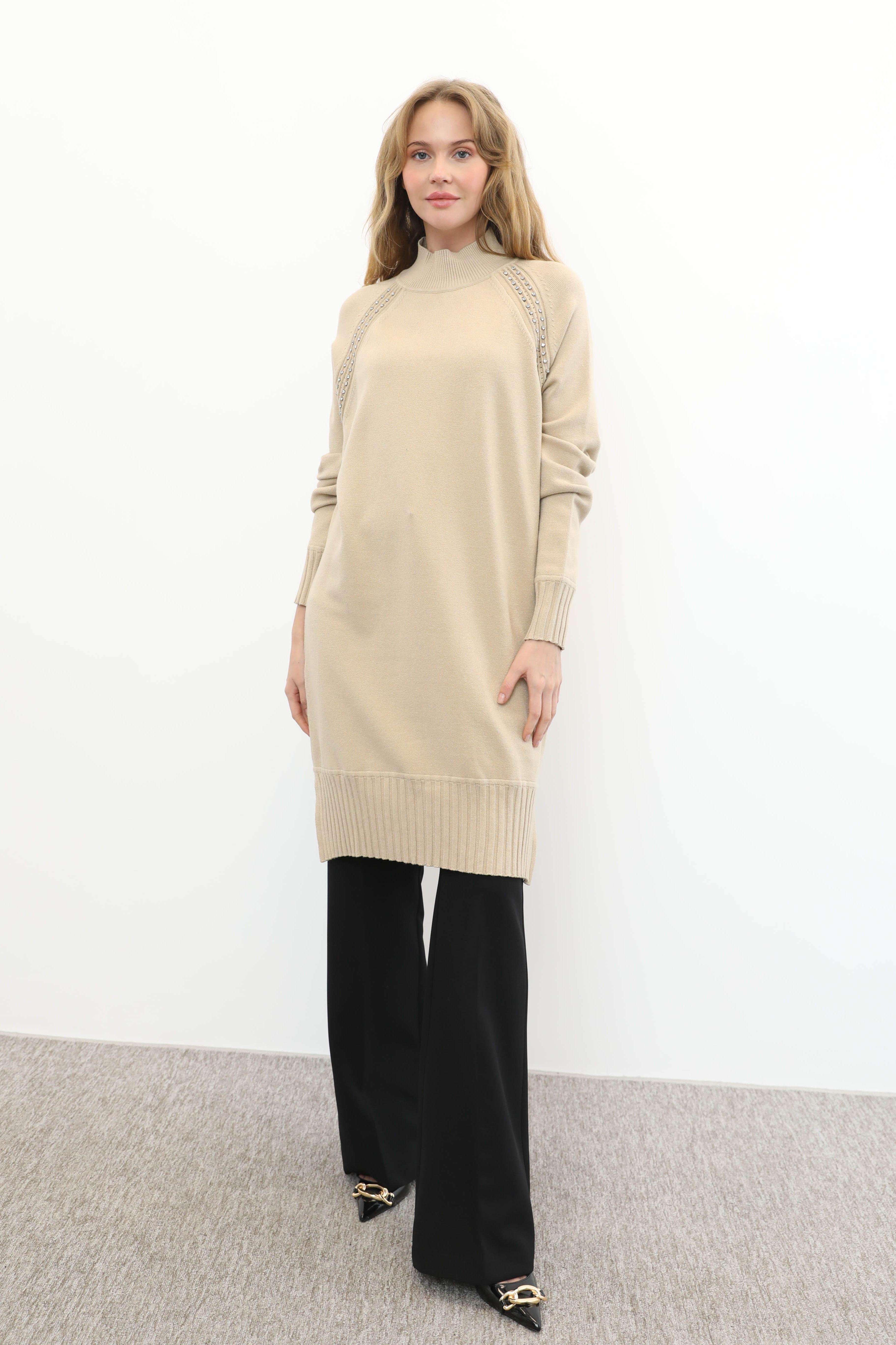 GHİSA Ghisa 4391 Omuz Taş İşlemeli Tunik - Camel Ghisa 4391 Omuz Taş İşlemeli Tunik - Camel - Bilen Giyim Tunik 