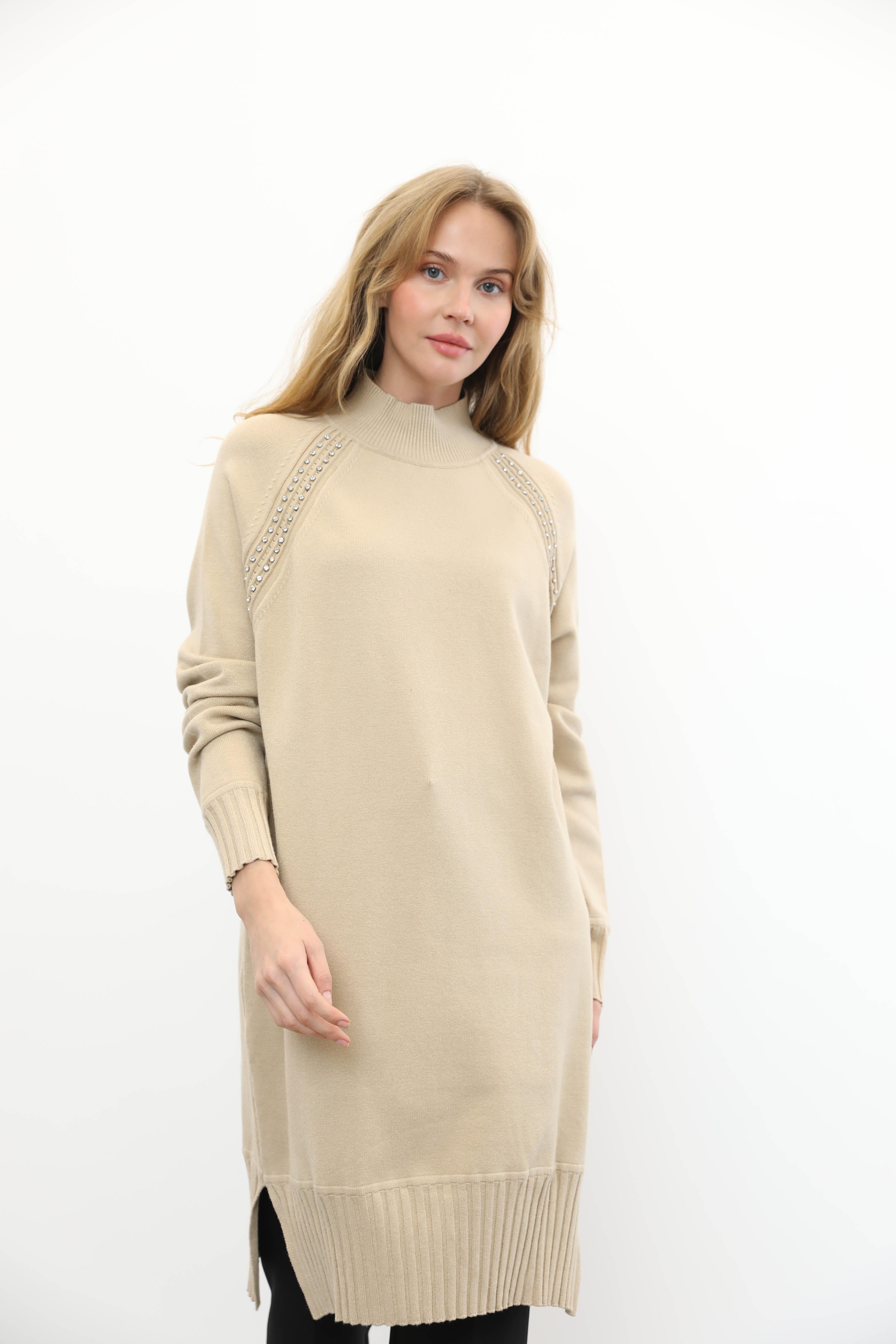 GHİSA Ghisa 4391 Omuz Taş İşlemeli Tunik - Camel Ghisa 4391 Omuz Taş İşlemeli Tunik - Camel - Bilen Giyim Tunik 