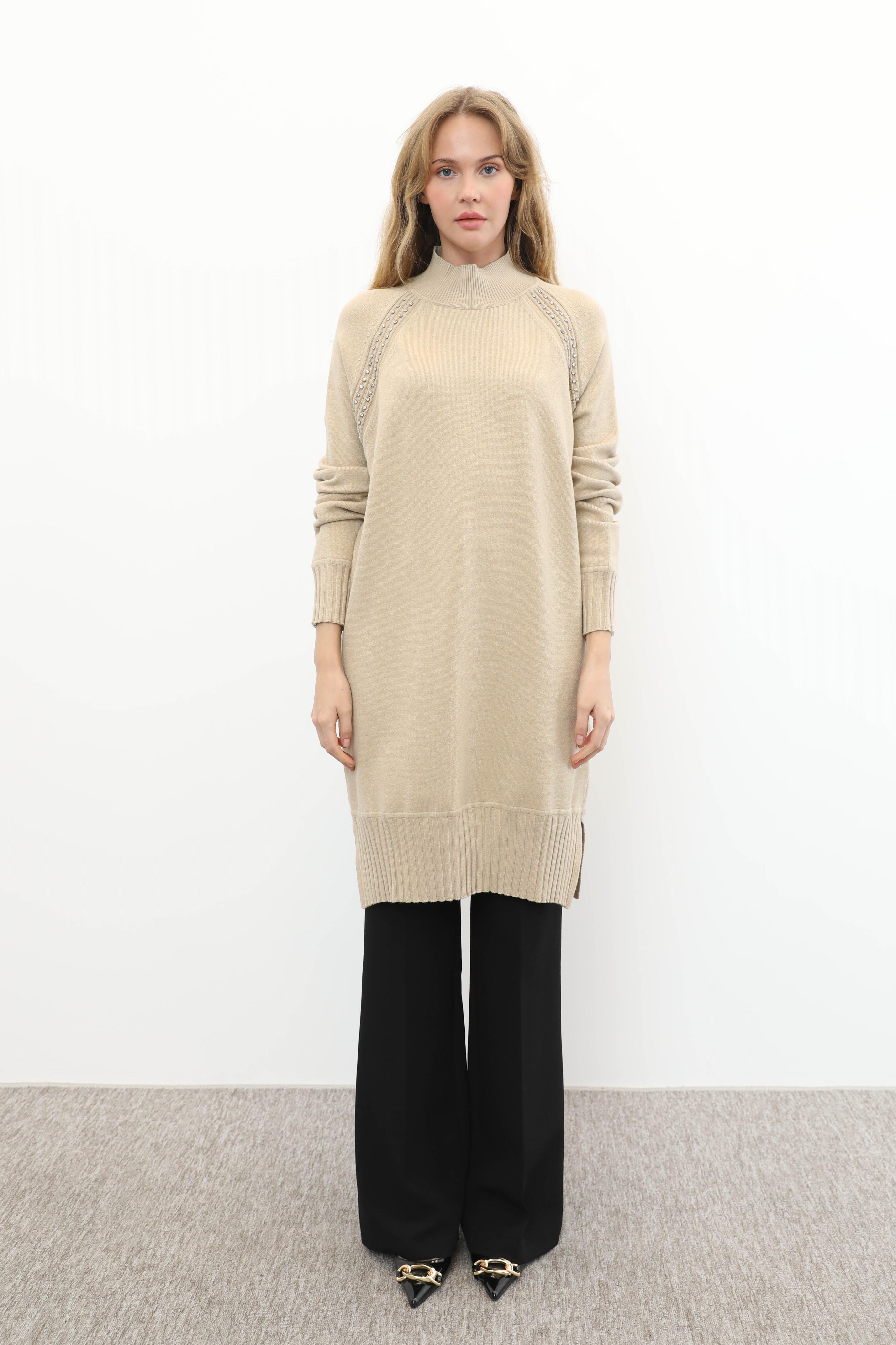 GHİSA Ghisa 4391 Omuz Taş İşlemeli Tunik - Camel Ghisa 4391 Omuz Taş İşlemeli Tunik - Camel - Bilen Giyim Tunik 