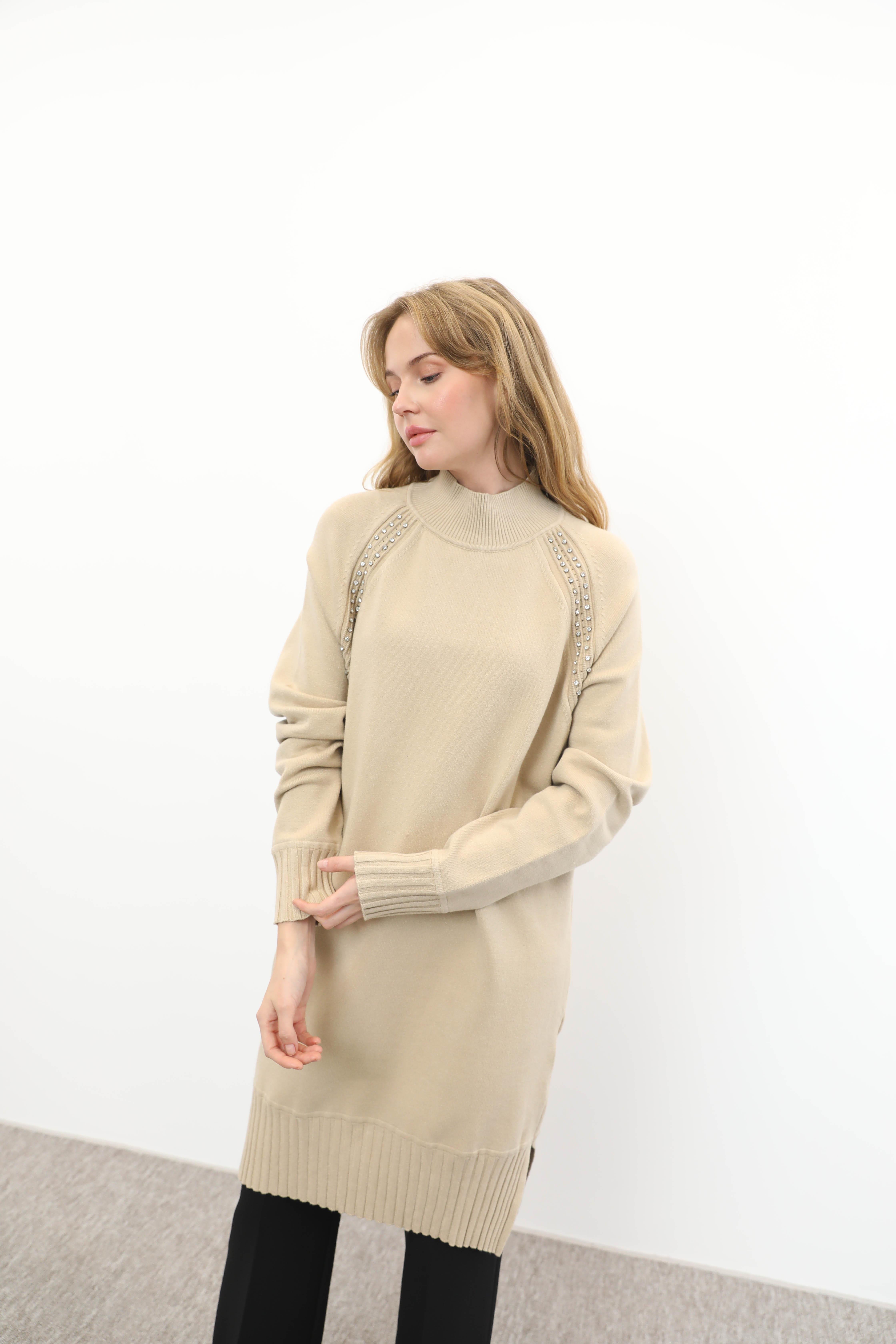 GHİSA Ghisa 4391 Omuz Taş İşlemeli Tunik - Camel Ghisa 4391 Omuz Taş İşlemeli Tunik - Camel - Bilen Giyim Tunik 
