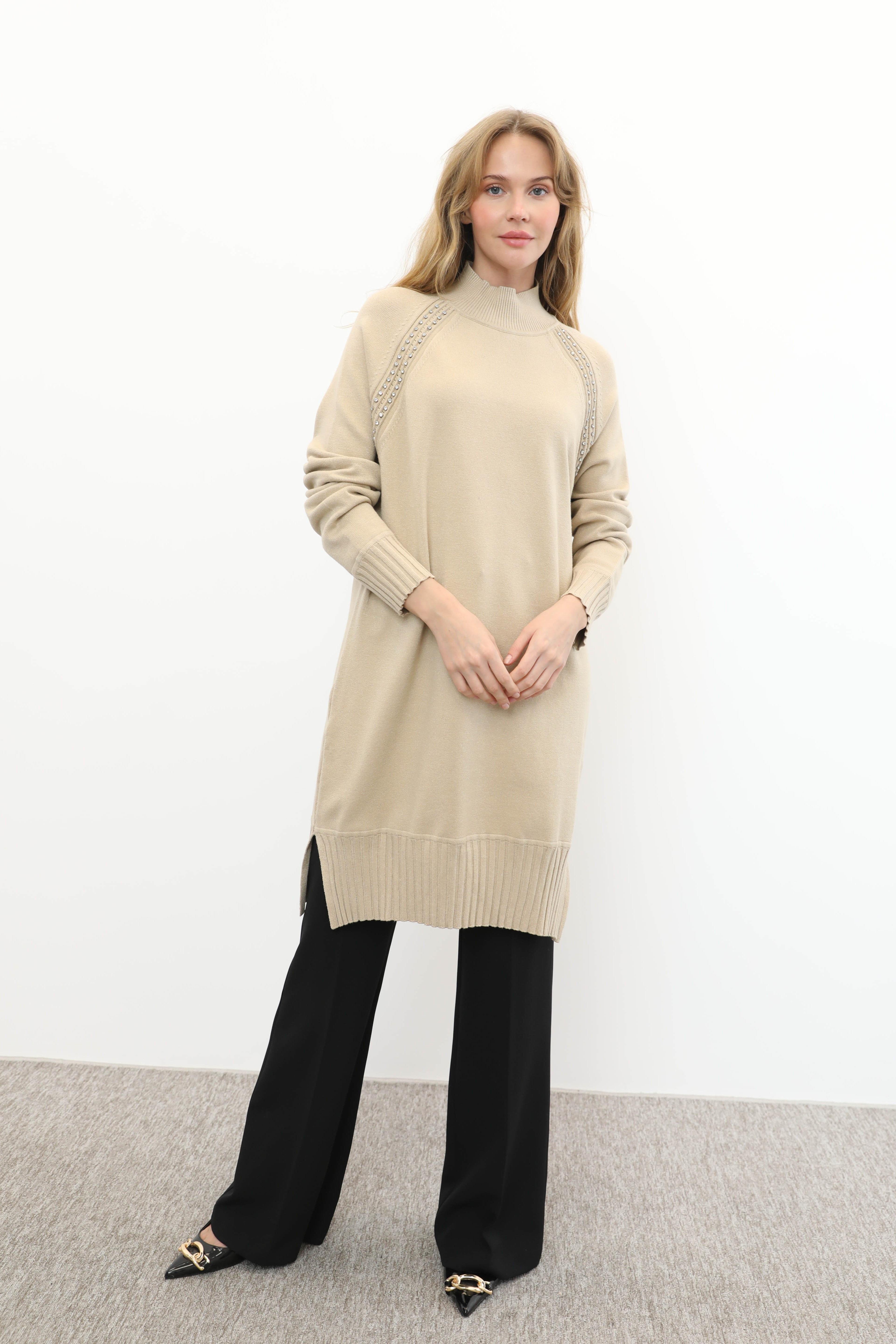 GHİSA Ghisa 4391 Omuz Taş İşlemeli Tunik - Camel Ghisa 4391 Omuz Taş İşlemeli Tunik - Camel - Bilen Giyim Tunik 