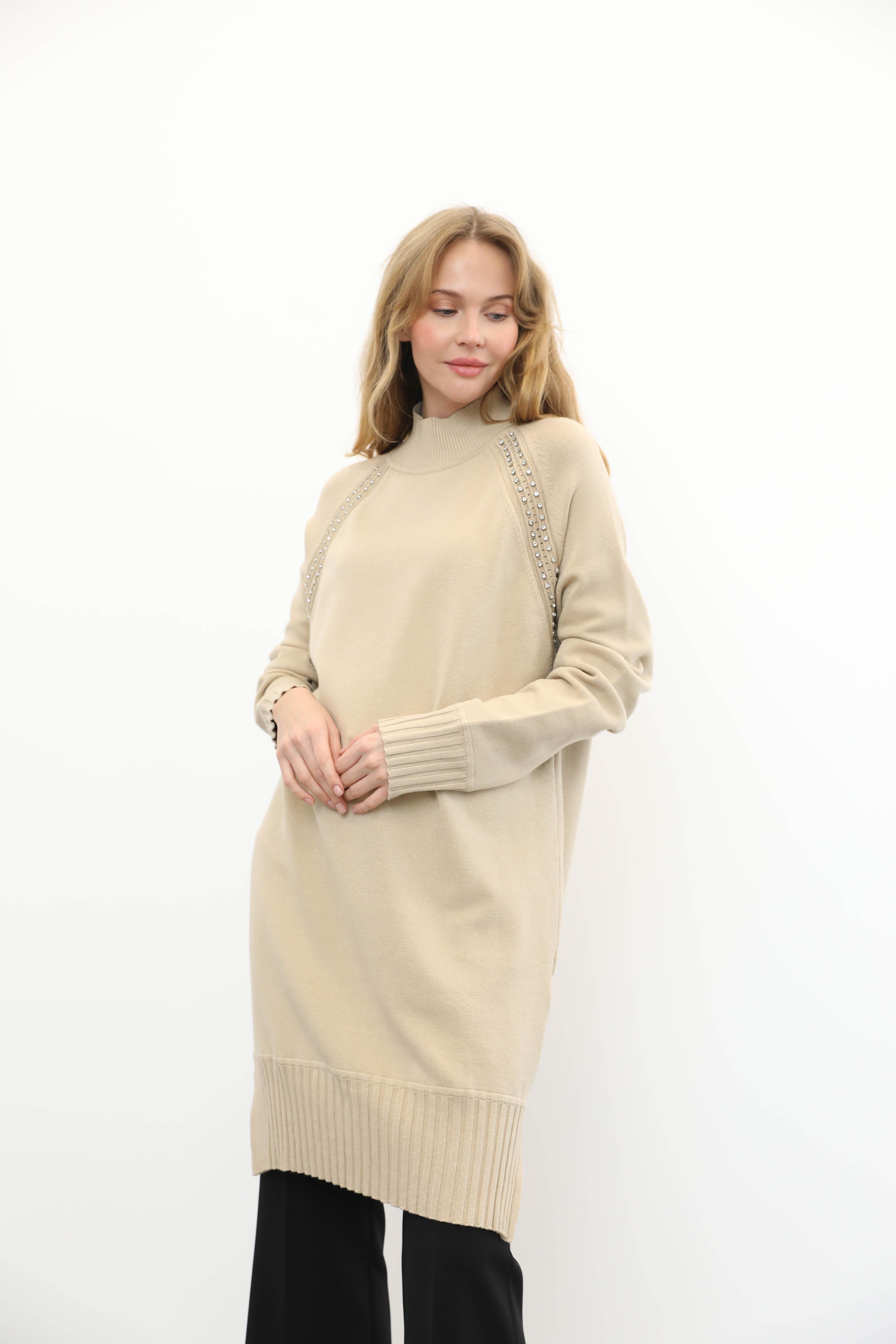 GHİSA Ghisa 4391 Omuz Taş İşlemeli Tunik - Camel Ghisa 4391 Omuz Taş İşlemeli Tunik - Camel - Bilen Giyim Tunik 