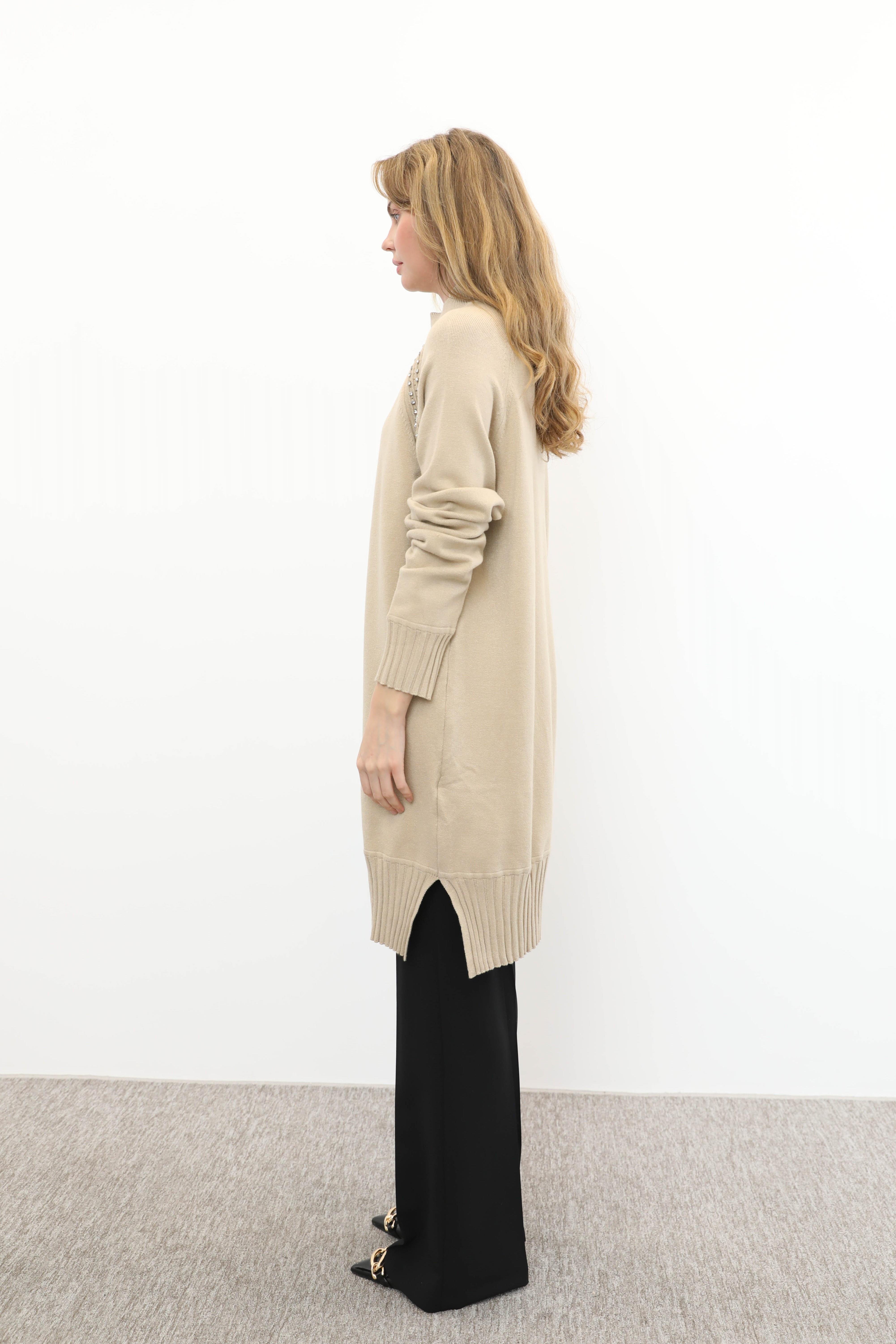 GHİSA Ghisa 4391 Omuz Taş İşlemeli Tunik - Camel Ghisa 4391 Omuz Taş İşlemeli Tunik - Camel - Bilen Giyim Tunik 