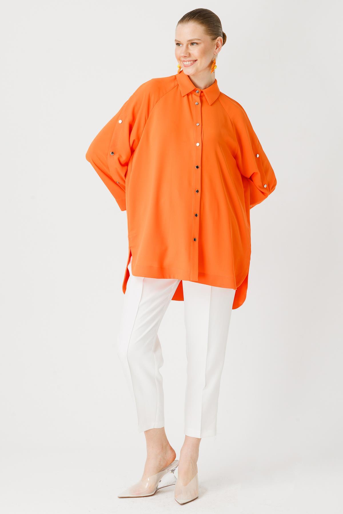 GHİSA Ghisa 4431 Reglan Kol Düğme Detaylı Tunik - Oranj Ghisa 4431 Reglan Kol Düğme Detaylı Tunik - Oranj - Bilen Giyim Tunik 