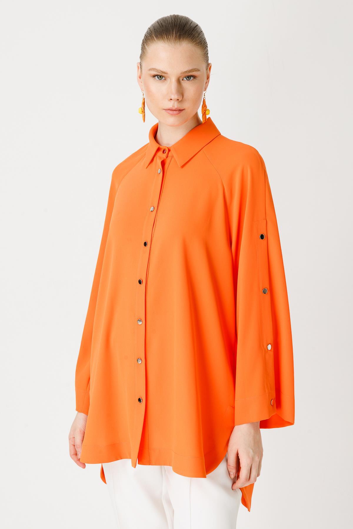 GHİSA Ghisa 4431 Reglan Kol Düğme Detaylı Tunik - Oranj Ghisa 4431 Reglan Kol Düğme Detaylı Tunik - Oranj - Bilen Giyim Tunik 