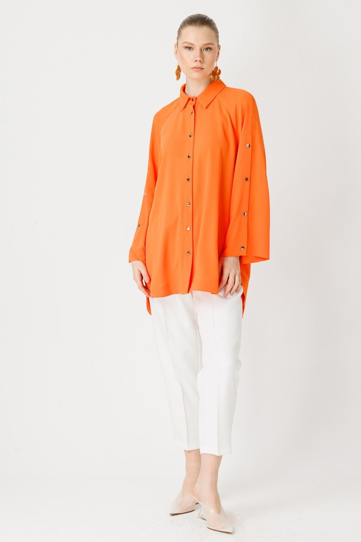 GHİSA Ghisa 4431 Reglan Kol Düğme Detaylı Tunik - Oranj Ghisa 4431 Reglan Kol Düğme Detaylı Tunik - Oranj - Bilen Giyim Tunik 