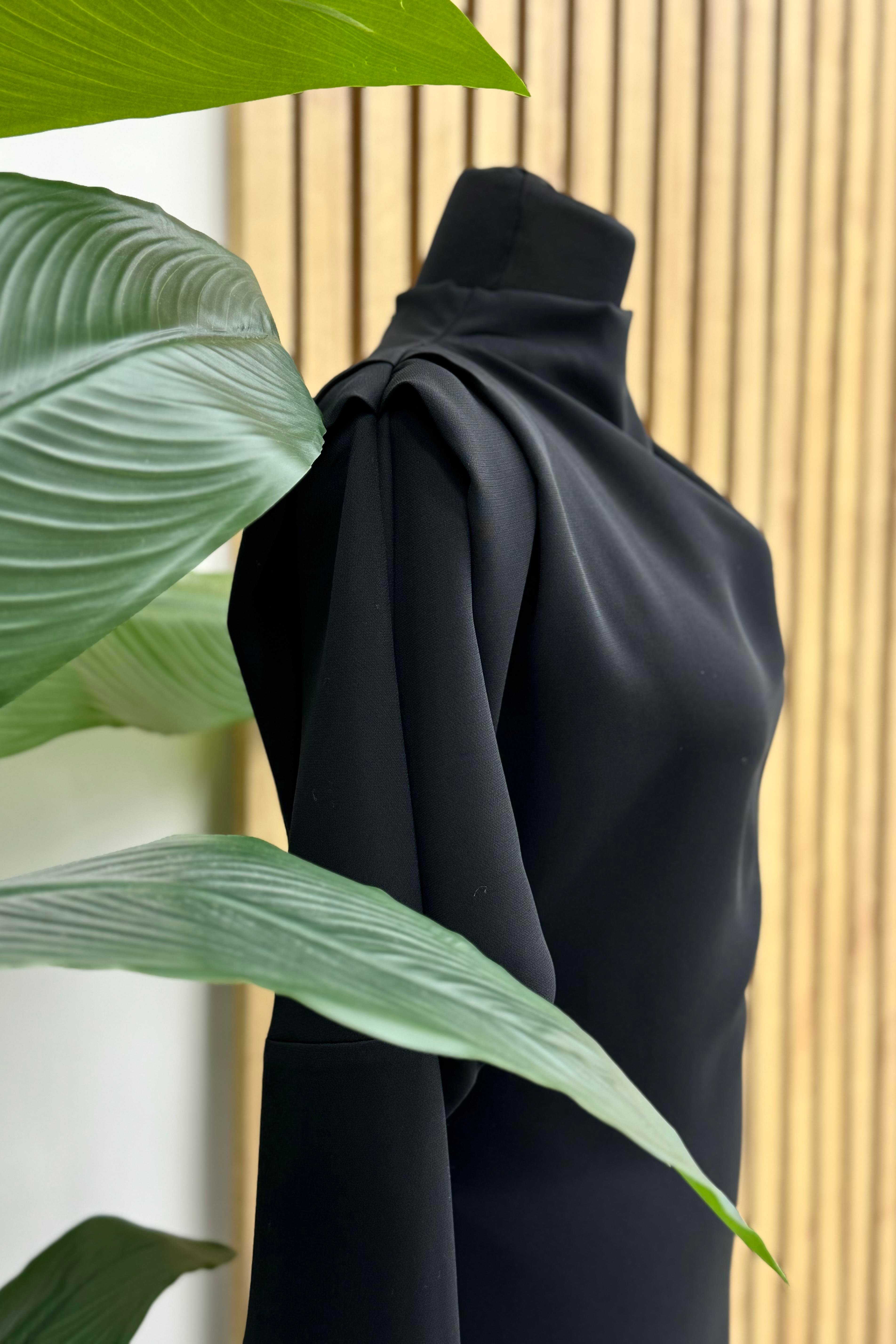 GHİSA Ghisa 4505 Omuzu Vatkalı Elbise - Siyah  Elbise