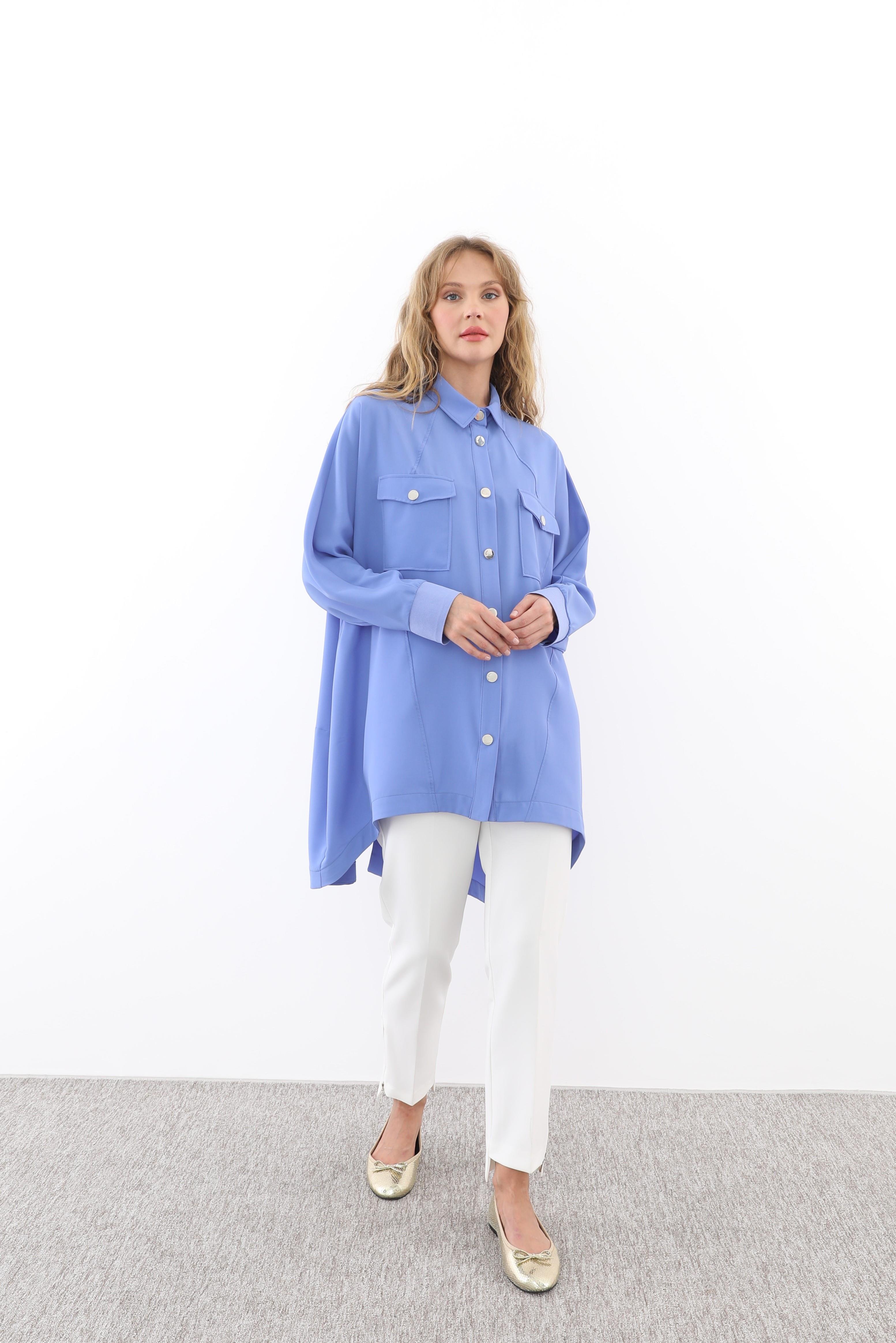 GHİSA Ghisa 4667 Gömlek Yaka Tunik - Mavi Ghisa 4667 Gömlek Yaka Tunik - Mavi - Bilen Giyim Tunik 