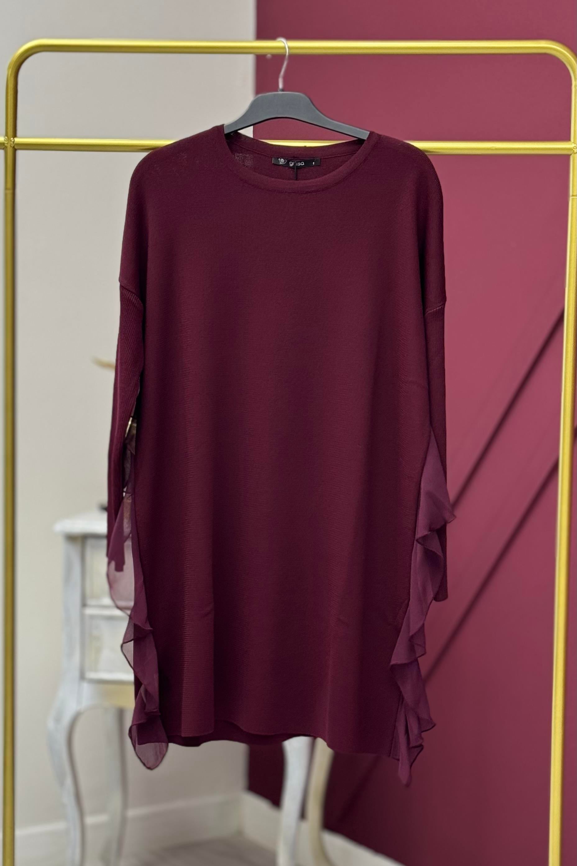 GHİSA Ghisa 4689 Merserize Yan Şifon Tunik - Mürdüm Ghisa 4689 Merserize Yan Şifon Tunik - Bilen Giyim Tunik 