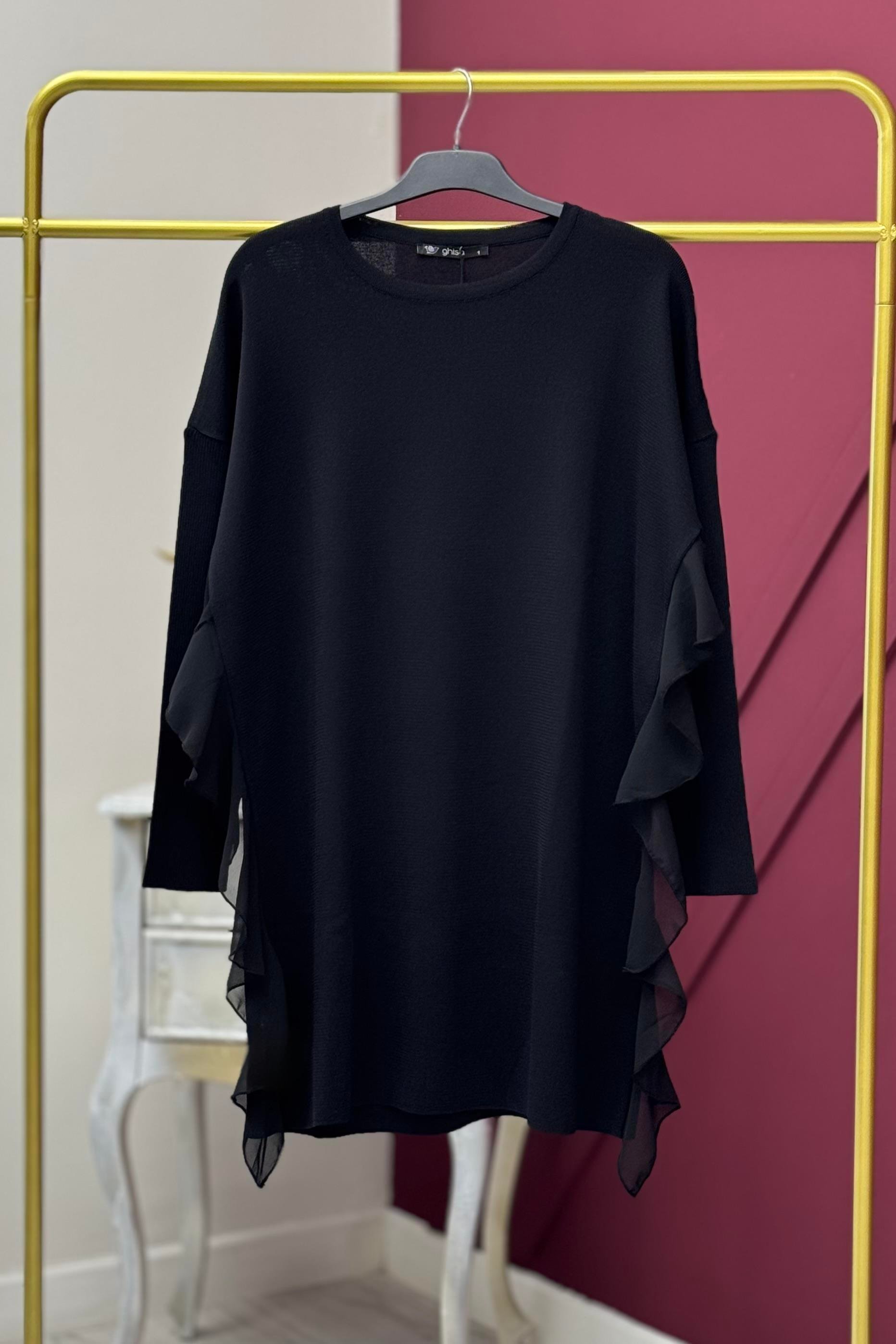 GHİSA Ghisa 4689 Merserize Yan Şifon Tunik - Siyah Ghisa 4689 Merserize Yan Şifon Tunik - Bilen Giyim Tunik 