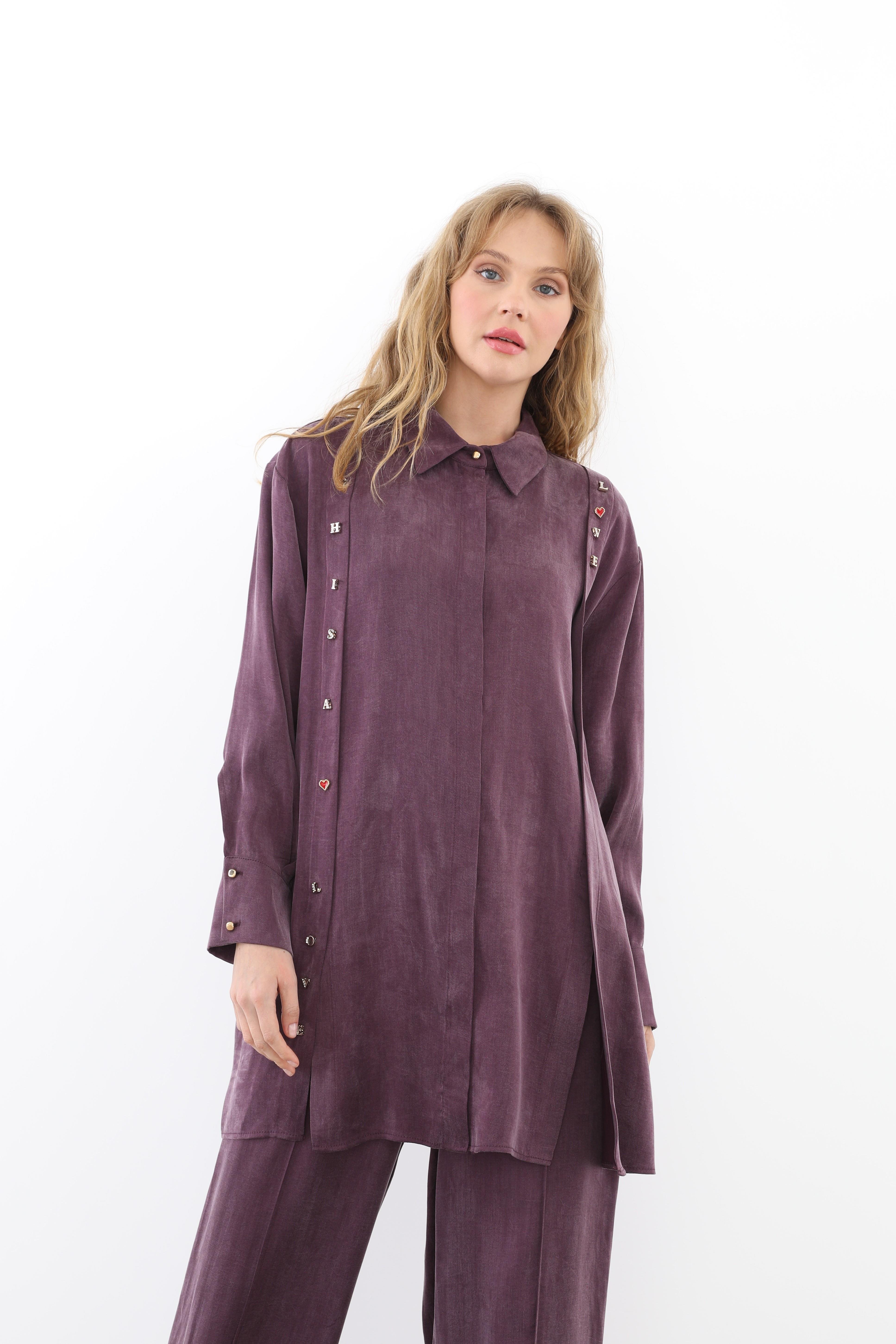 GHİSA Ghisa 4708 Harf Detaylı Pantolonlu Takım - Mürdüm  Takım 