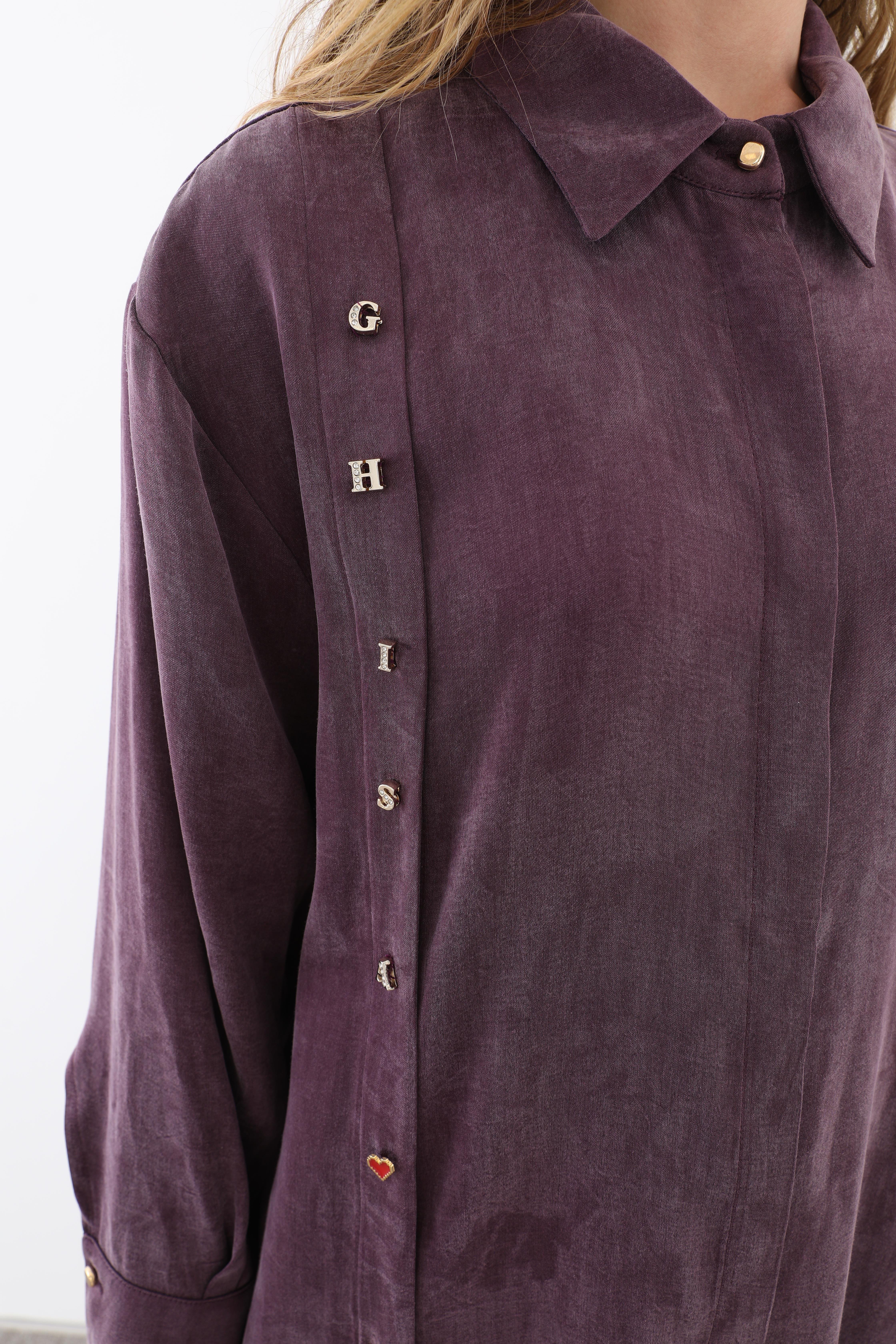 GHİSA Ghisa 4708 Harf Detaylı Pantolonlu Takım - Mürdüm  Takım 