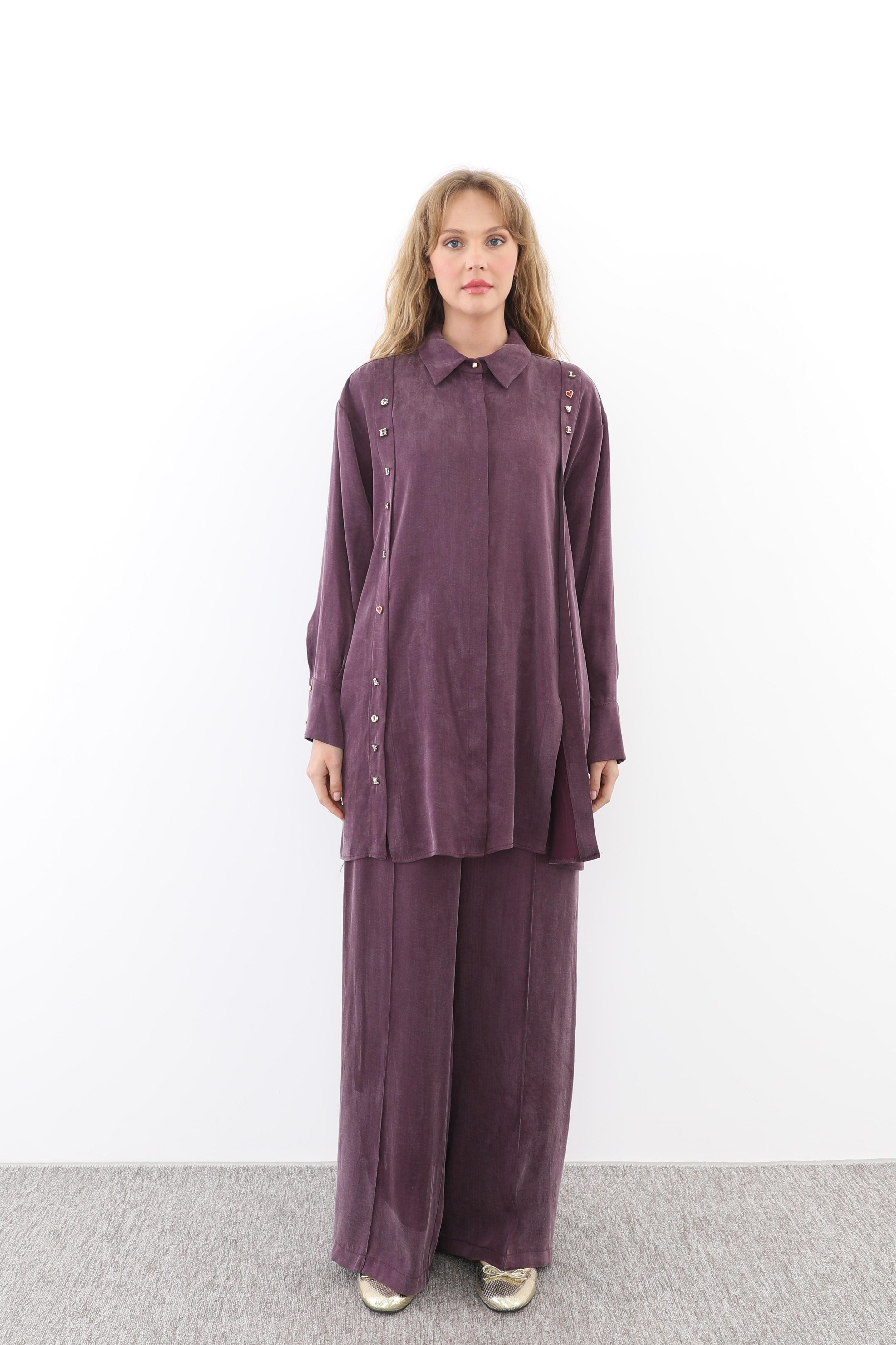 GHİSA Ghisa 4708 Harf Detaylı Pantolonlu Takım - Mürdüm  Takım 