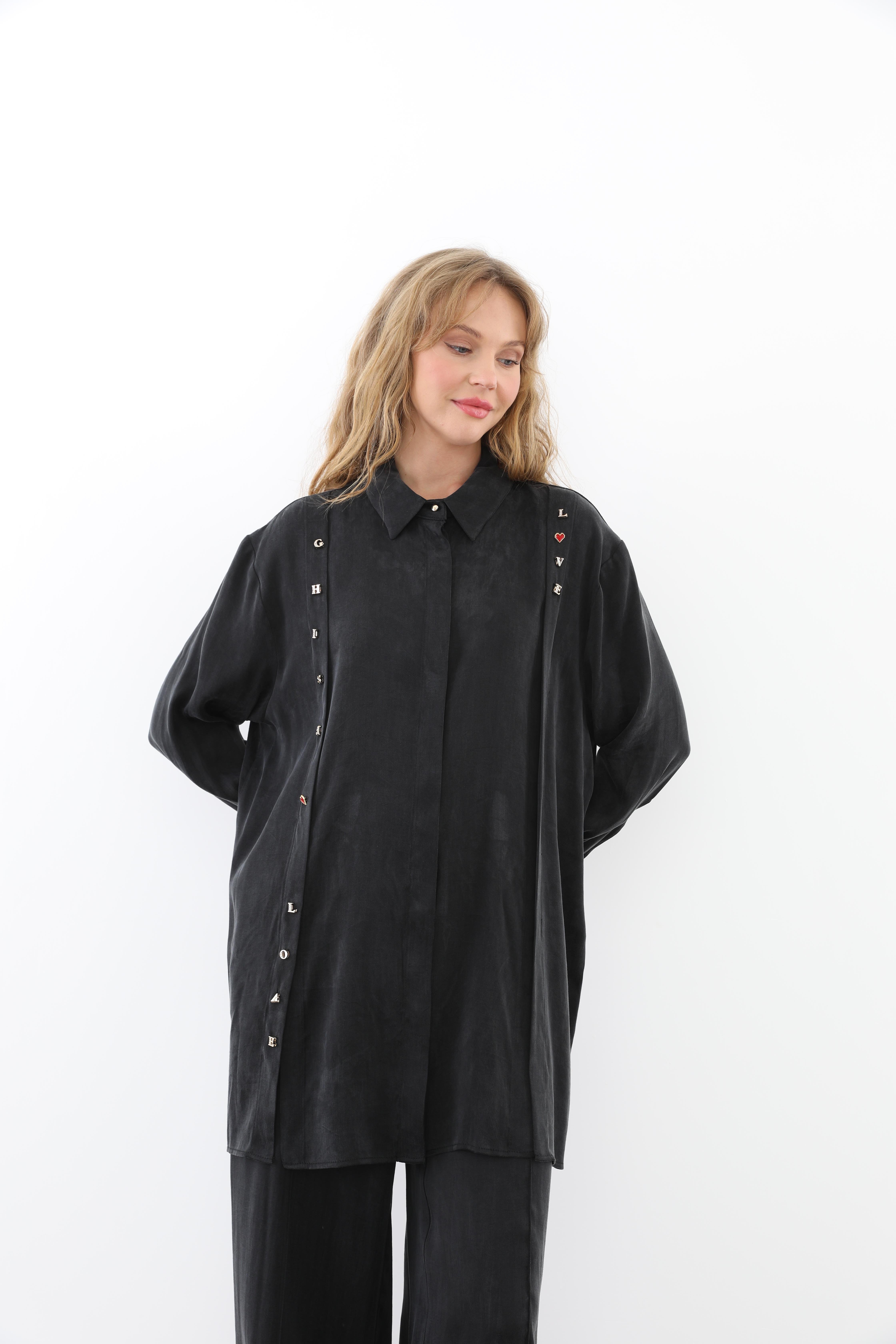 GHİSA Ghisa 4708 Harf Detaylı Pantolonlu Takım - Siyah  Takım 