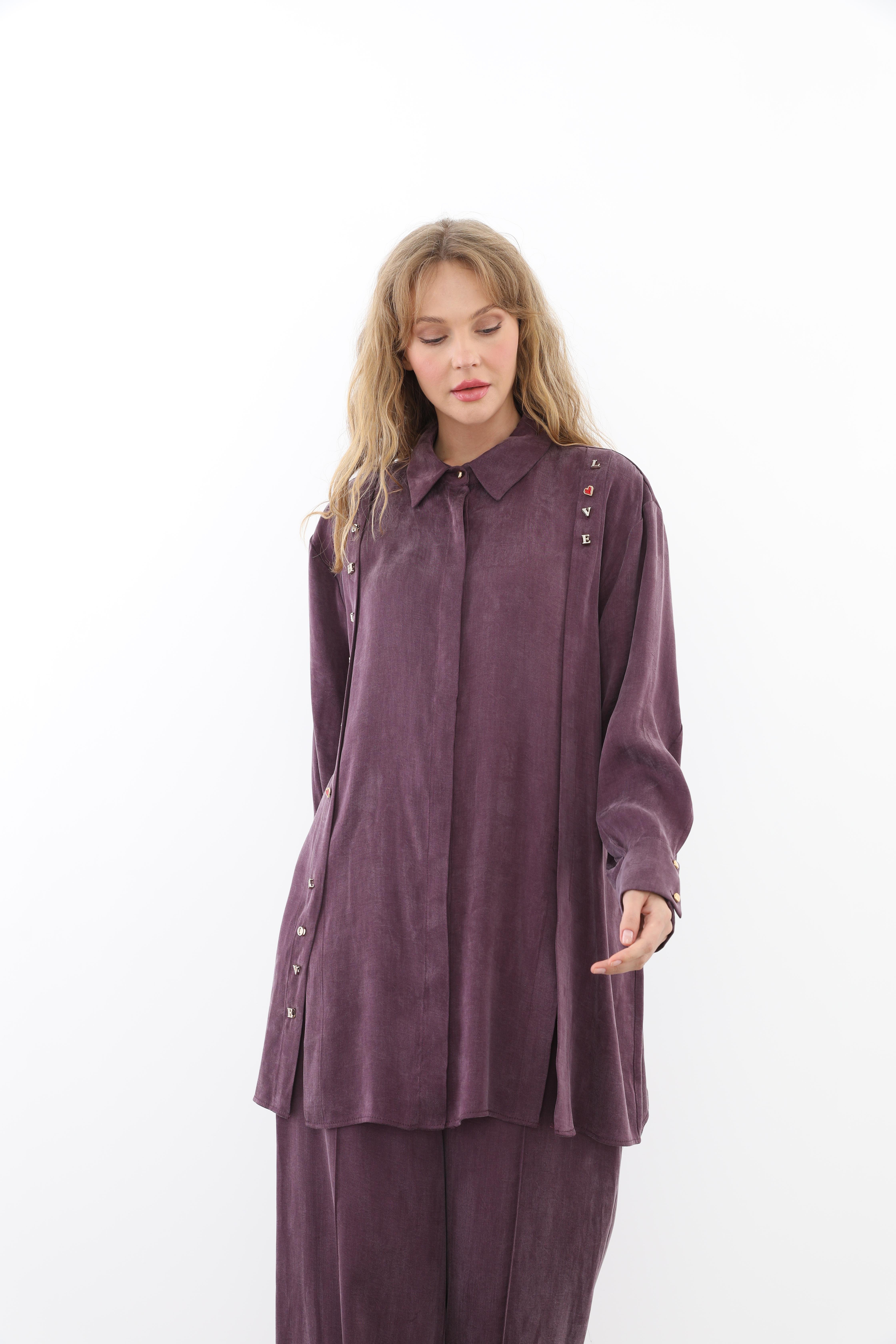 GHİSA Ghisa 4708 Harf Detaylı Pantolonlu Takım - Mürdüm  Takım 