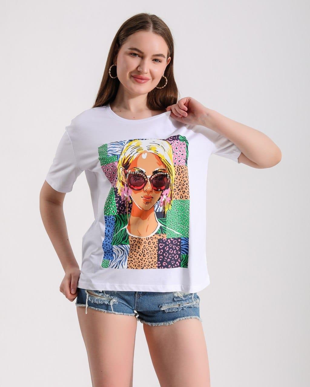 OLİVİA Gözlüklü Kız Baskılı Tshirt 2656 - Beyaz  T-shirt