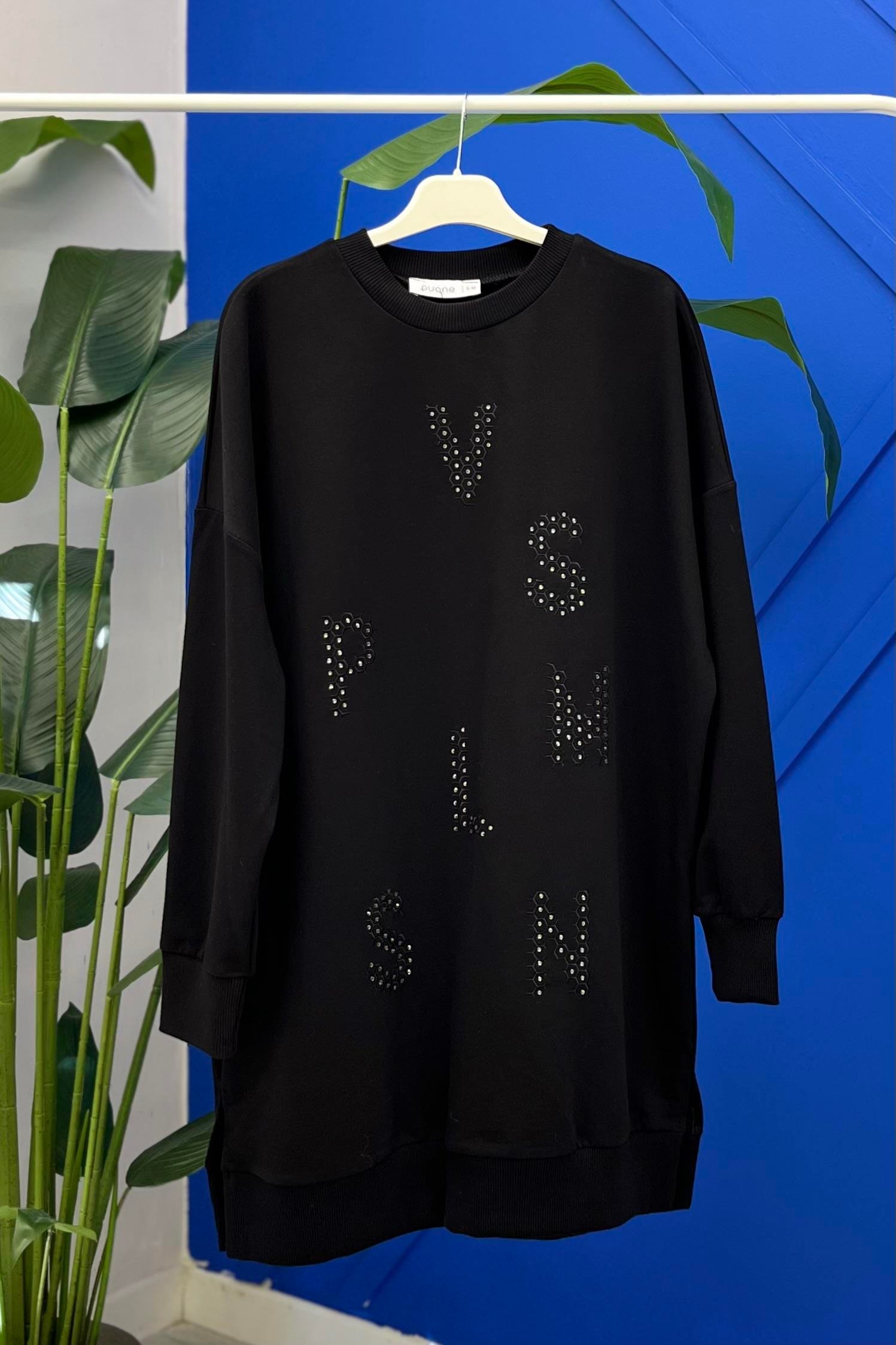 PUANE Harfleri Taş İşlemeli Tunik 10347 - Siyah  Tunik