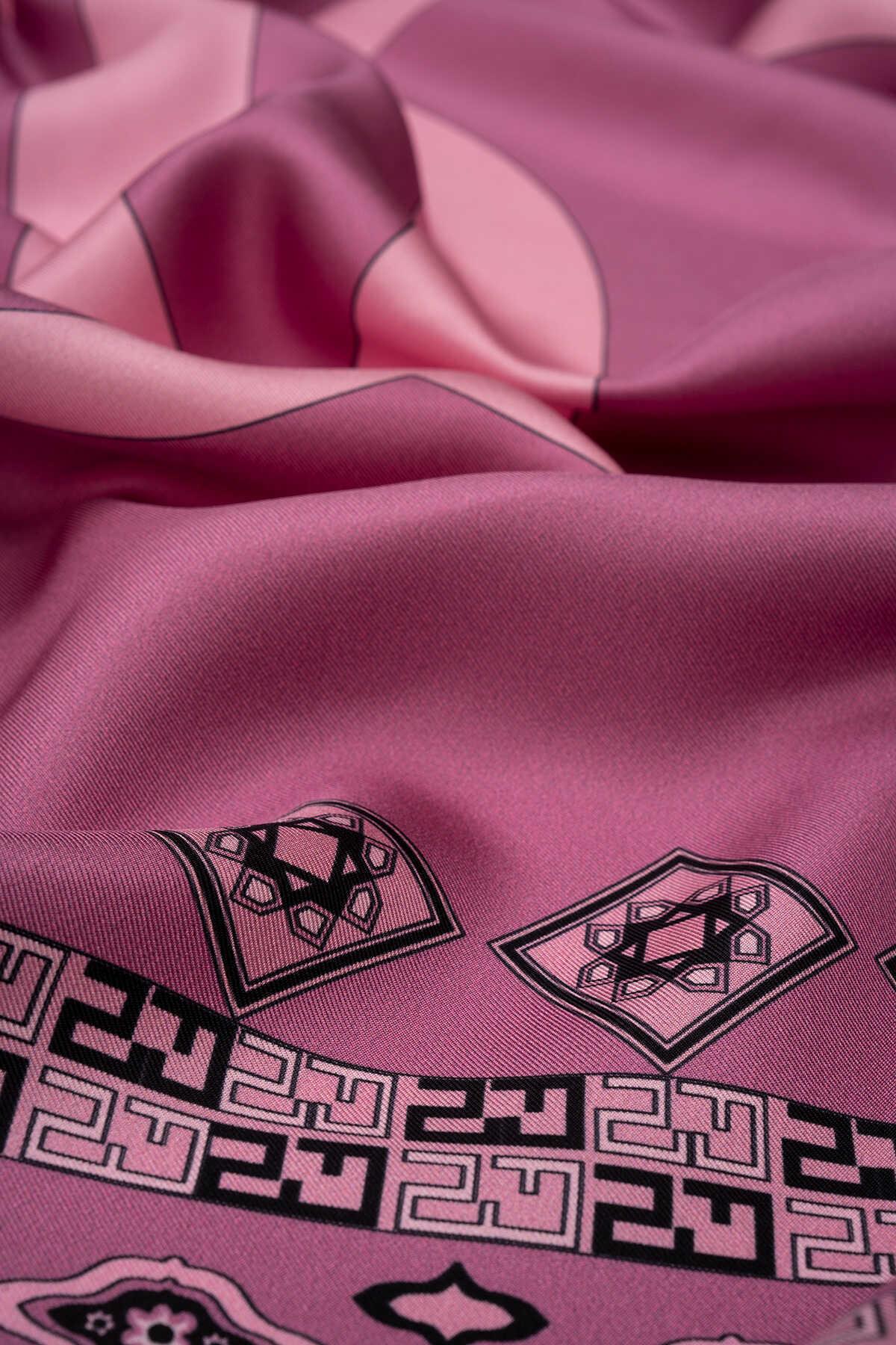 İMANNOOR İmannoor Bordür Noor Tivil İpek Eşarp 231-4015 - Pembe  Eşarp