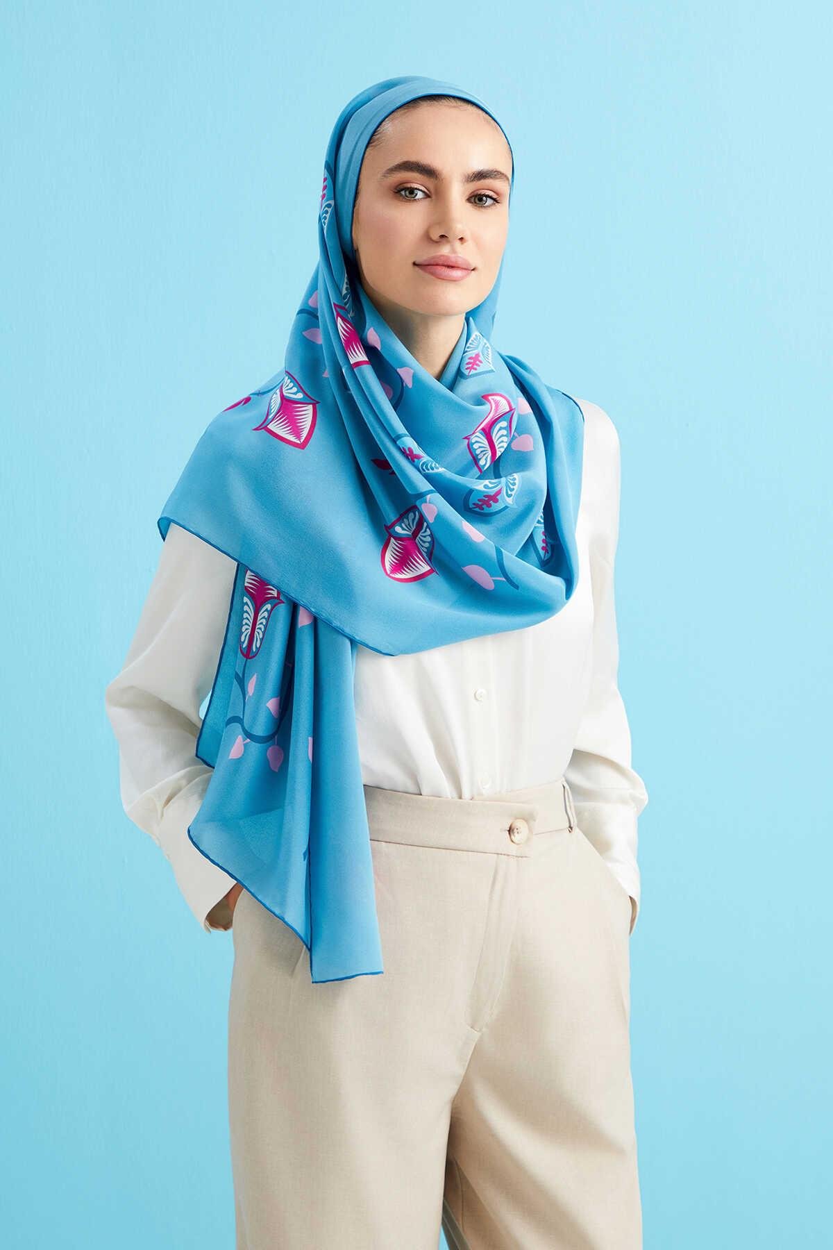 İMANNOOR İmannoor Çöl Çiçeği Şal 241-4005 - Mavi  Şal