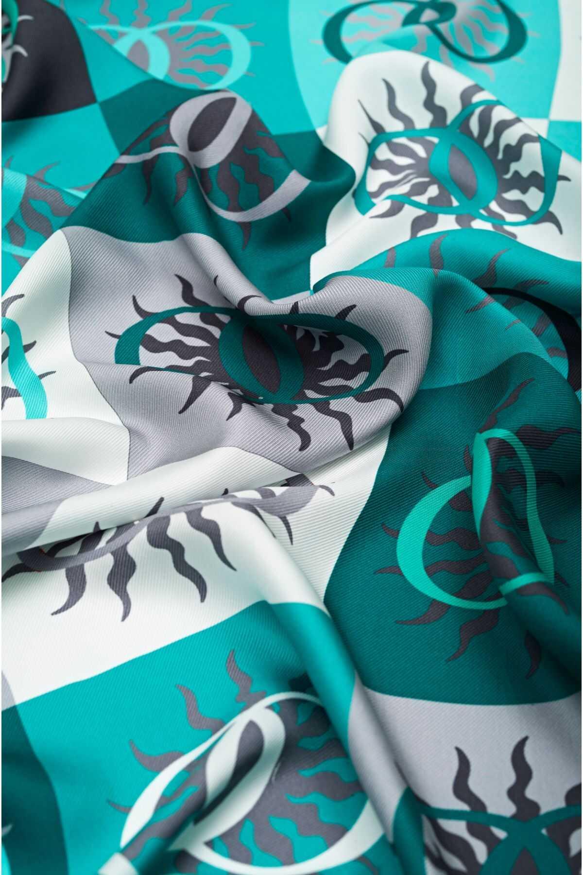 İMANNOOR İmannoor Güneş Monogram 1008 - Turkuaz  Eşarp