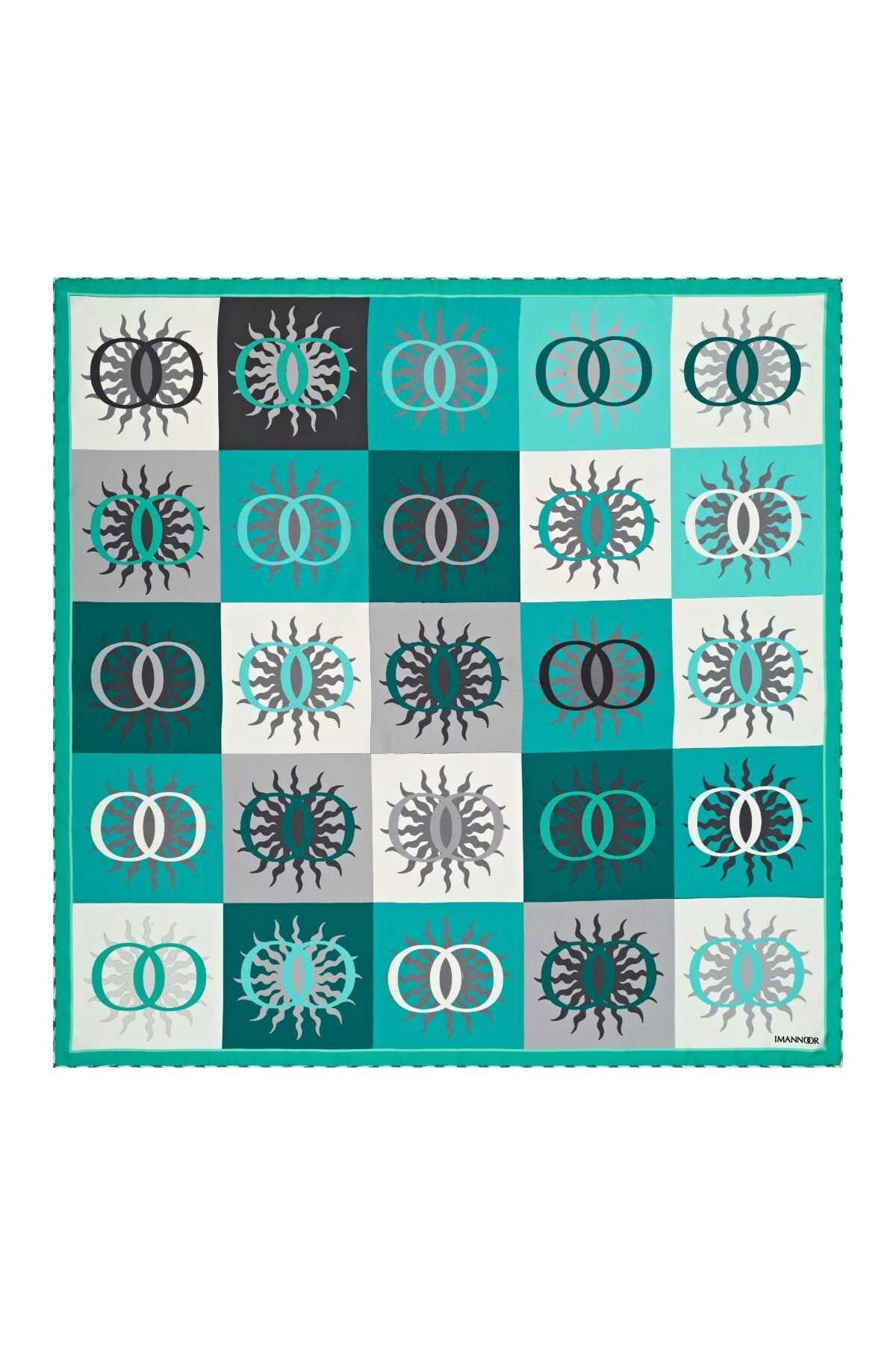 İMANNOOR İmannoor Güneş Monogram 1008 - Turkuaz  Eşarp
