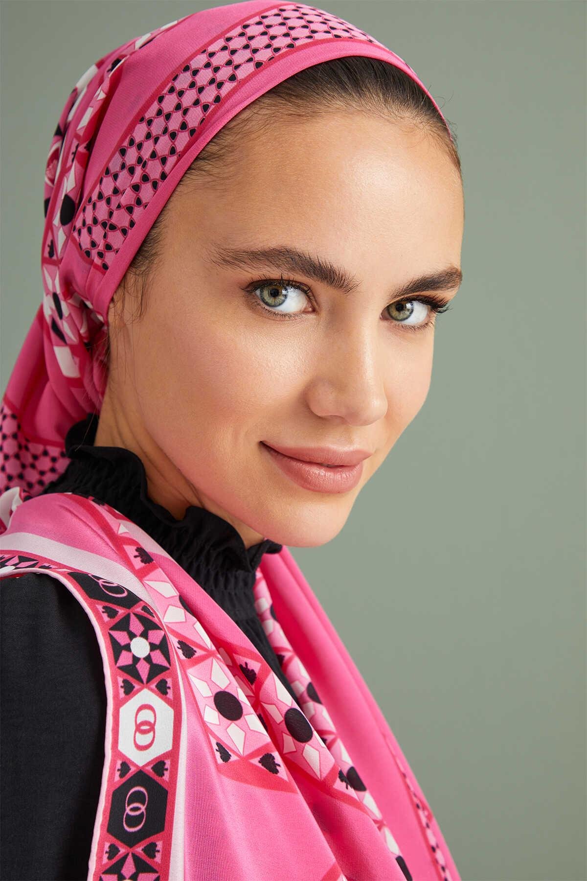 İMANNOOR İmannoor Labirent Krep İpek Şal 231-4010 - Pembe  Şal