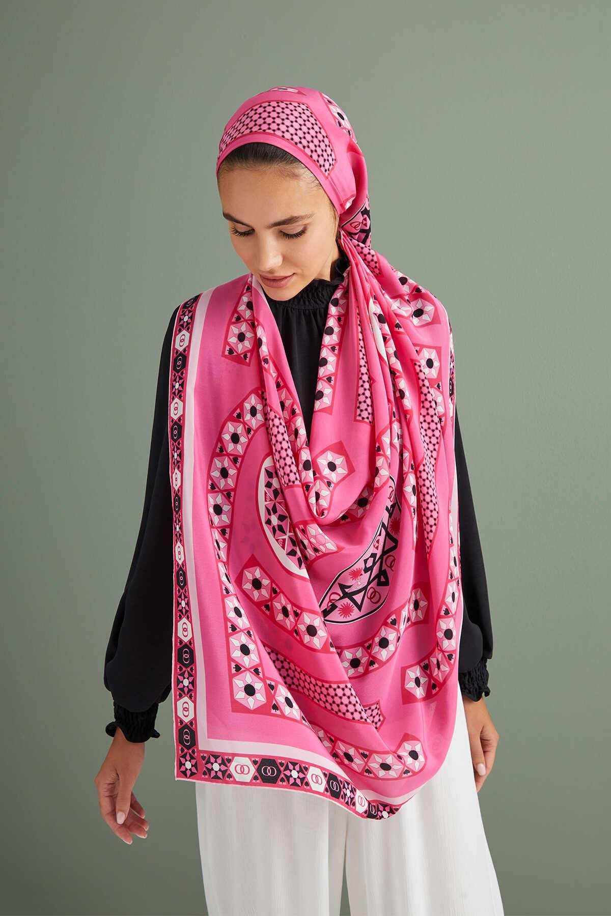 İMANNOOR İmannoor Labirent Krep İpek Şal 231-4010 - Pembe  Şal