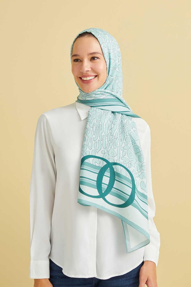 İMANNOOR İmannoor Noor Logo Leopar Floş Viskon Şal 231-4020 - Nane  Şal