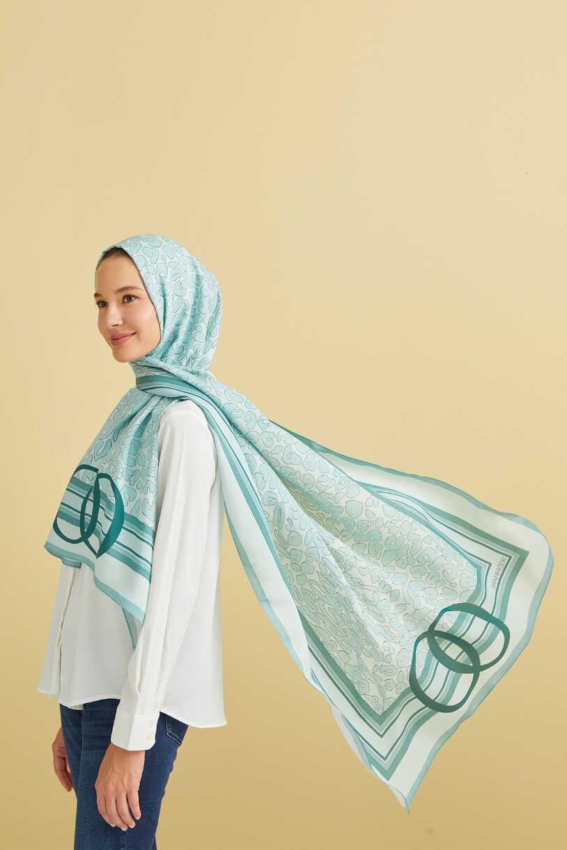 İMANNOOR İmannoor Noor Logo Leopar Floş Viskon Şal 231-4020 - Nane  Şal